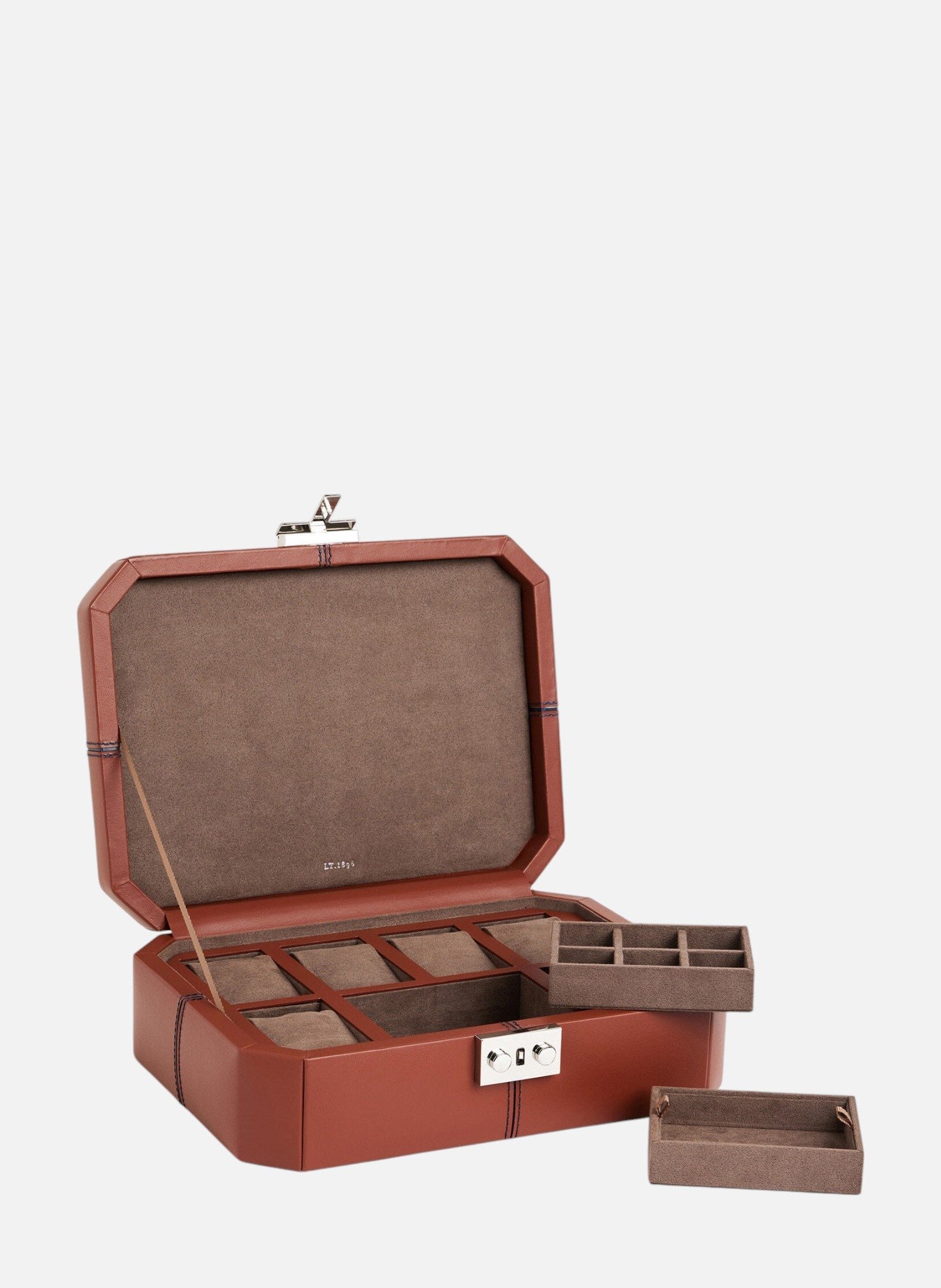 Coffret 6 montres et boutons de manchettes en cuir LE TANNEUR Marron