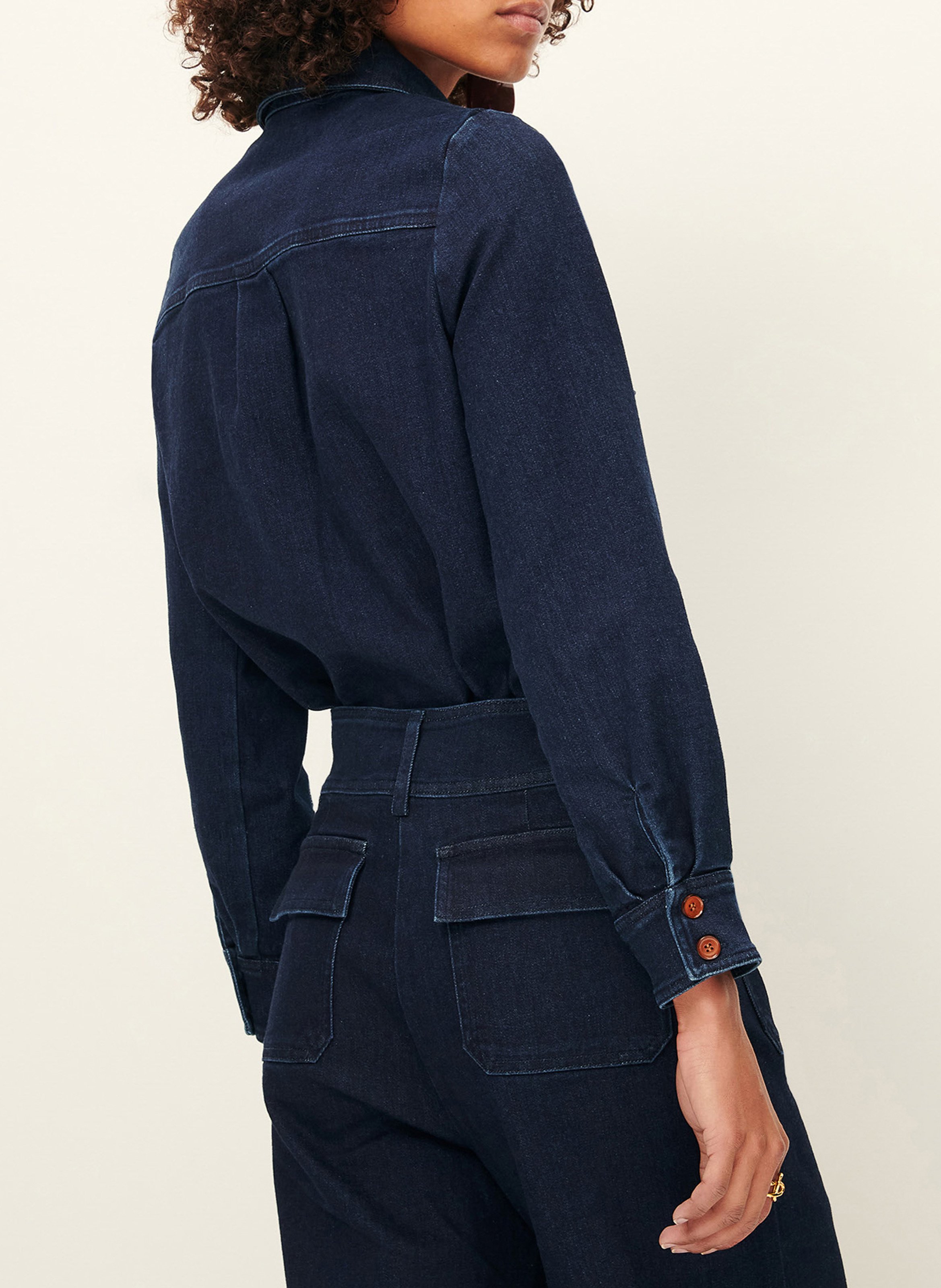 Veste courte droite en denim de coton léger guggen SESSUN Bleu