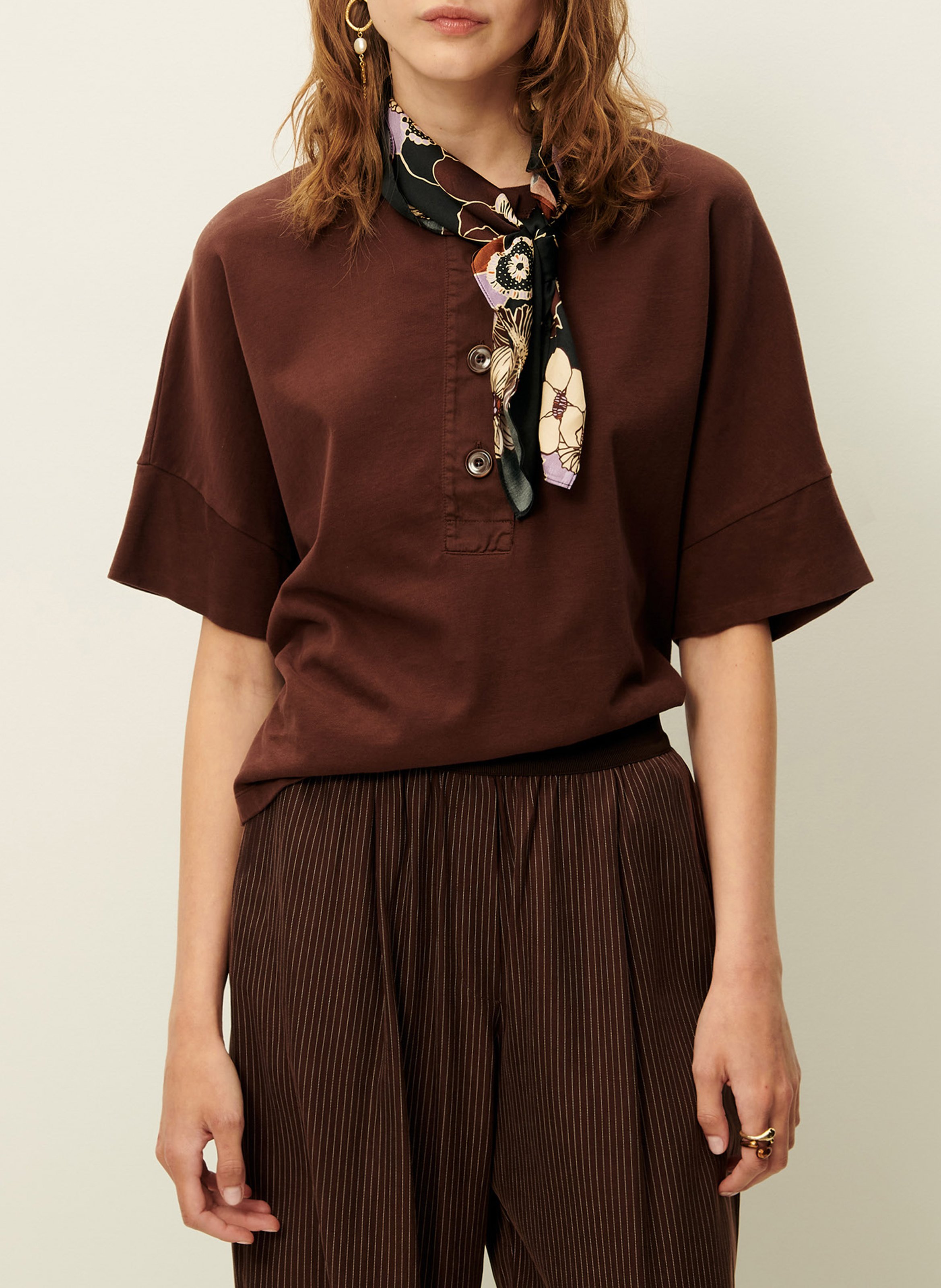 Tee-shirt col rond en coton rodney SESSUN Marron