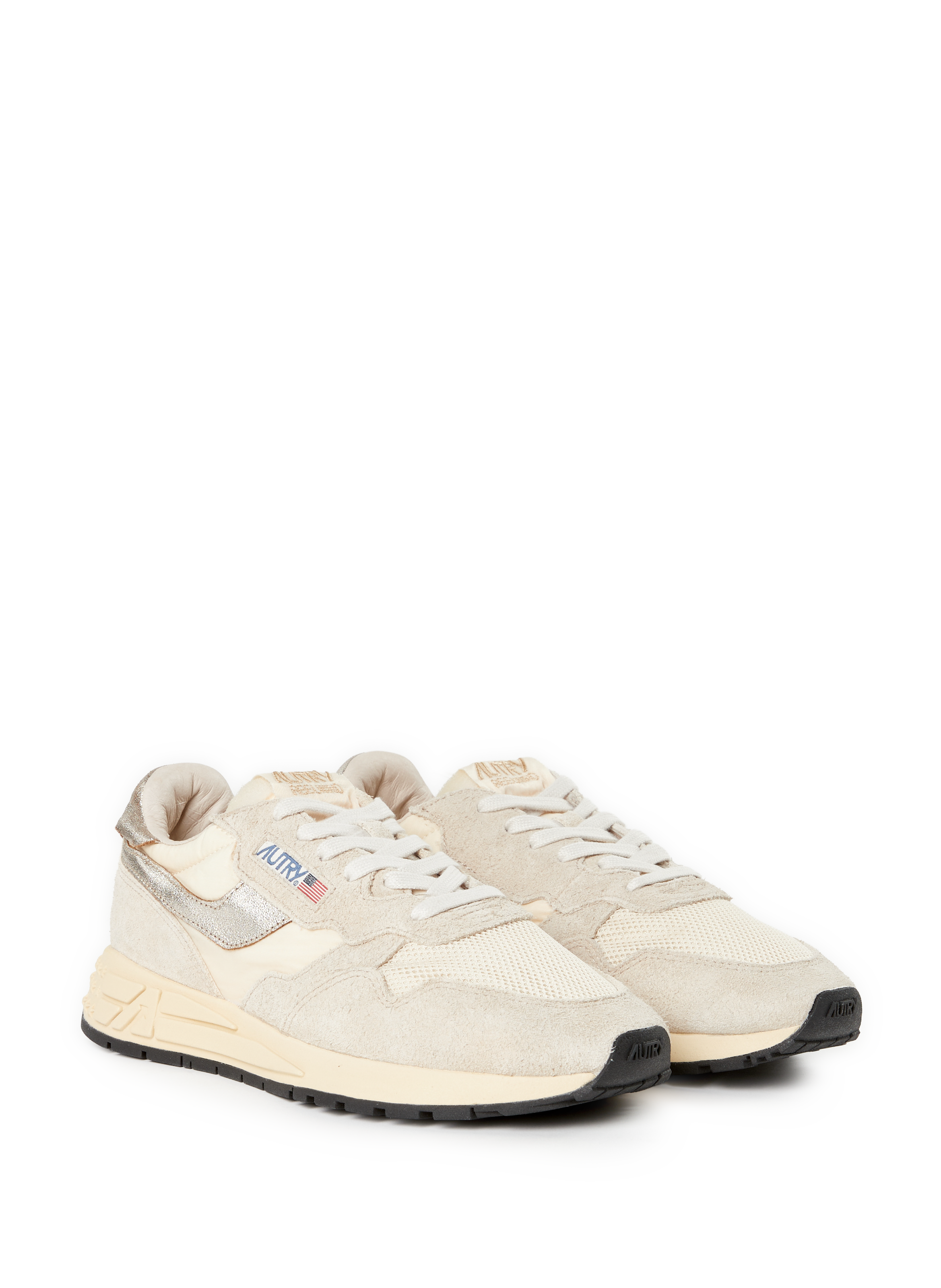 Serrated leather mixed sneakers AUTRY Beige