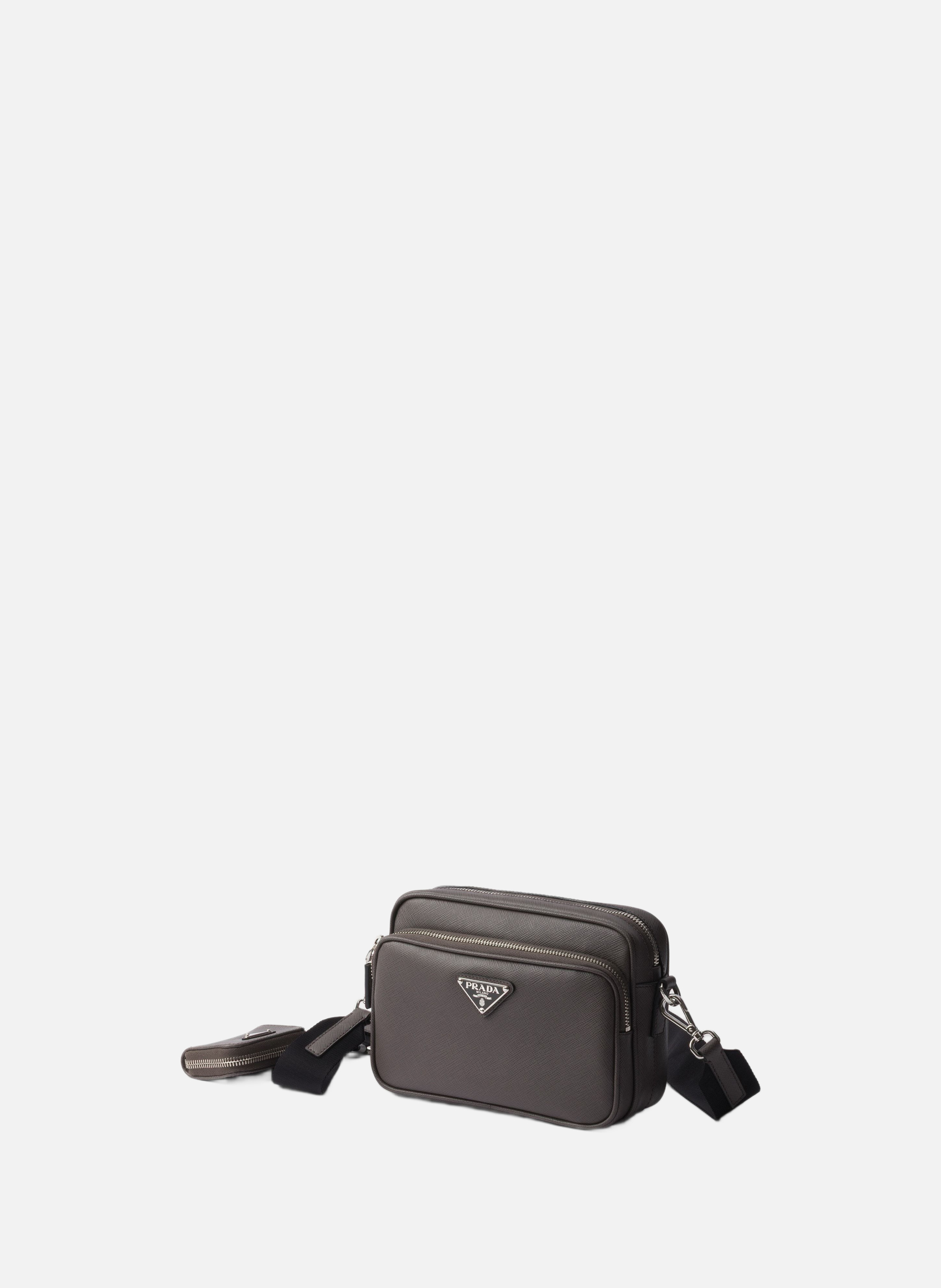 Sac porté épaule en cuir saffiano PRADA Gris