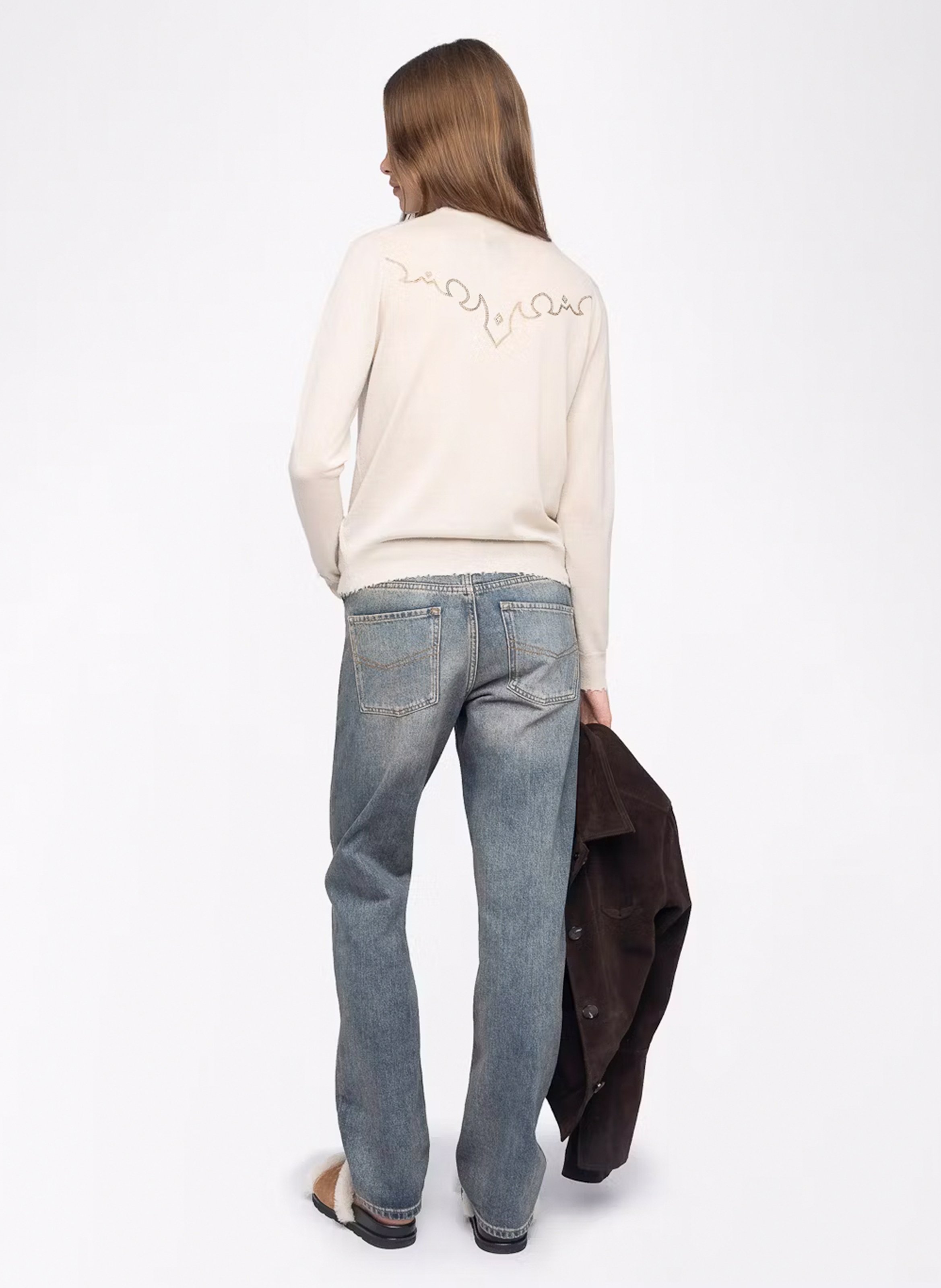 Sweat droit skull strass en cachemire miss ZADIG&VOLTAIRE Blanc