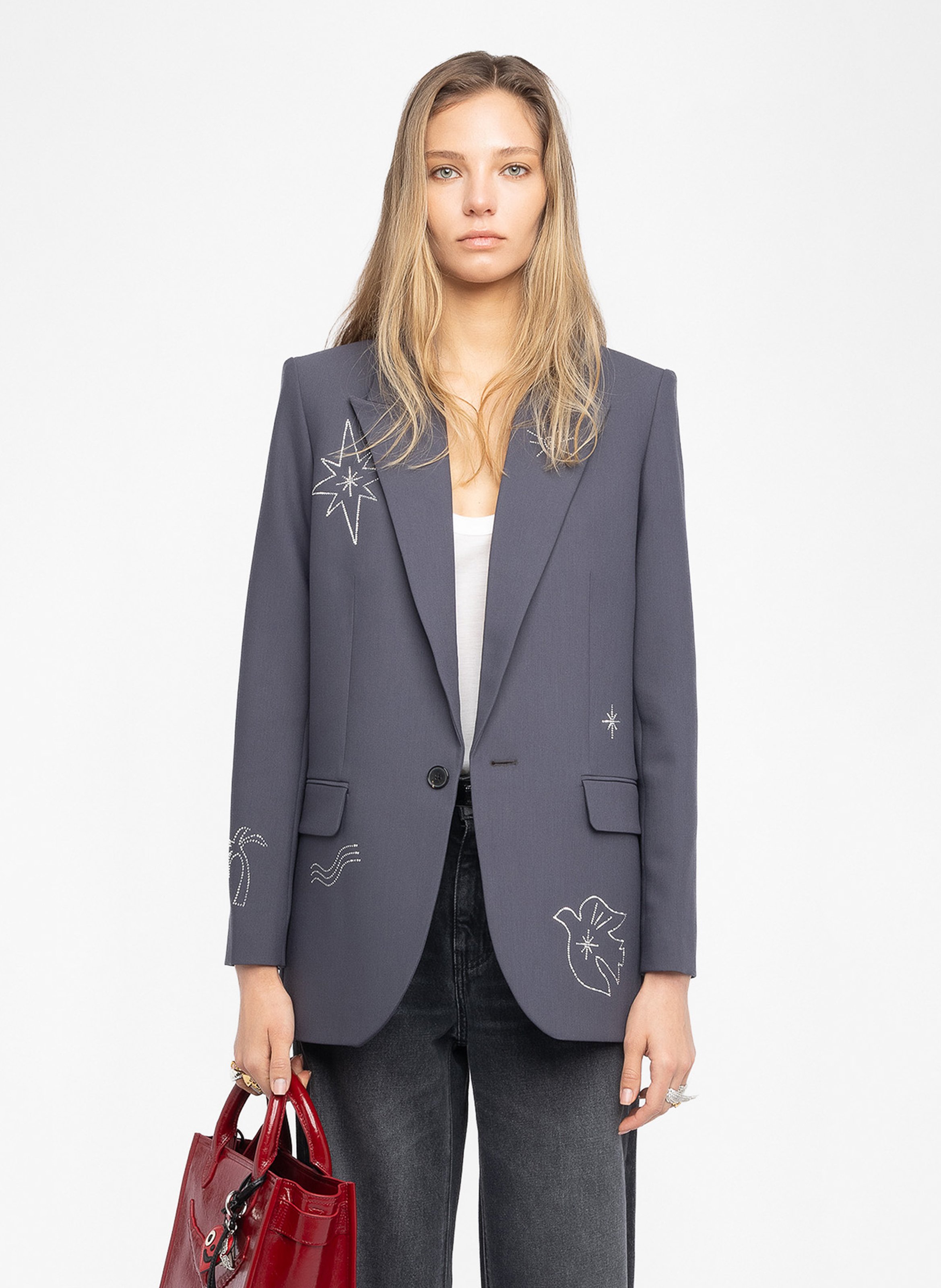 Veste col tailleur brodée vival ZADIG&VOLTAIRE Gris