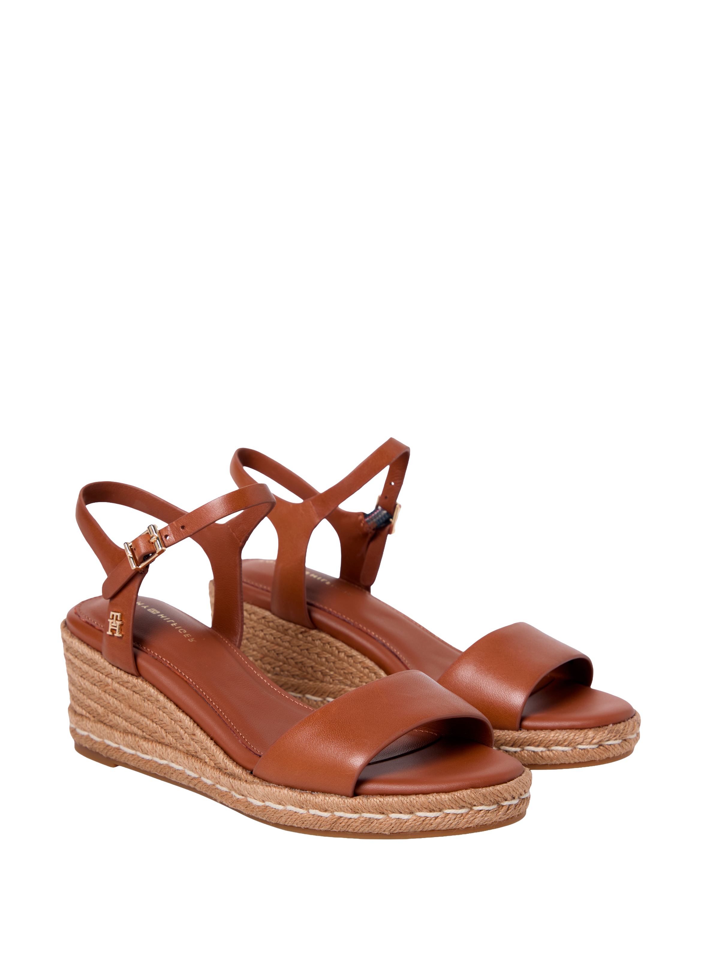 Espadrilles compensées en cuir à monogramme TH TOMMY HILFIGER Marron