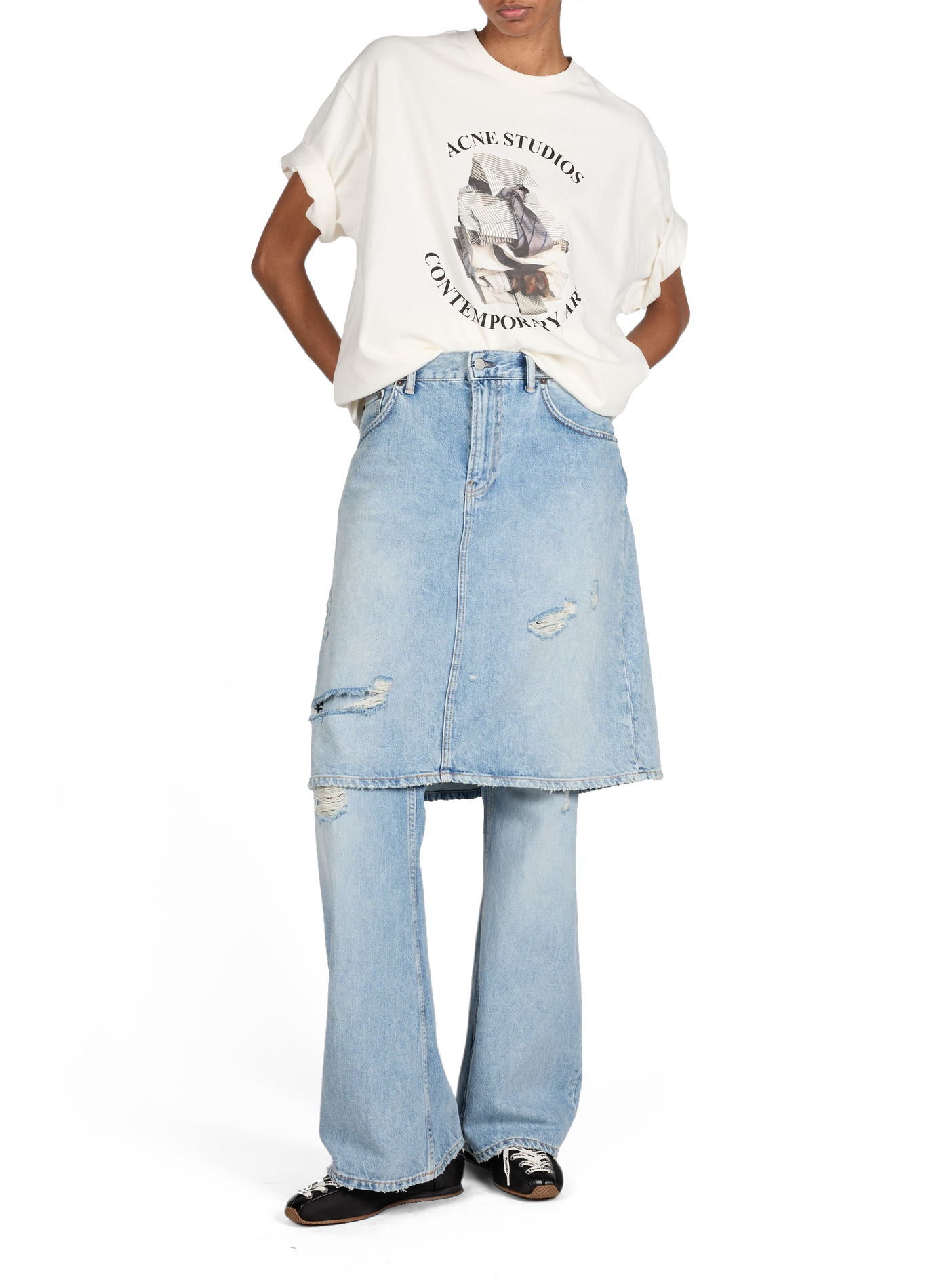 T-shirt oversize imprimé à col rond en coton organique ACNE STUDIOS Multicolore