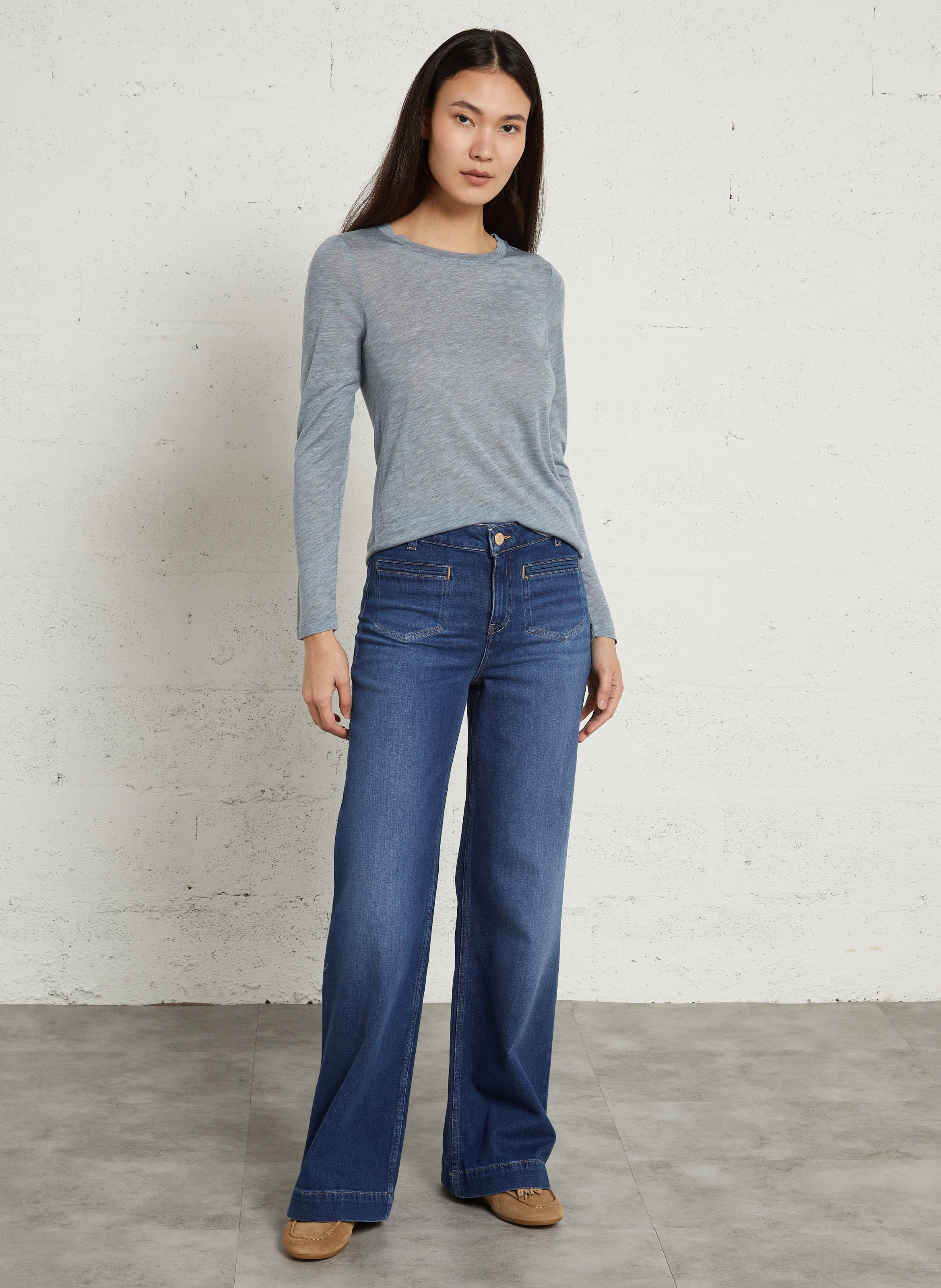 Jean large taille haute uni rebecca MAISON 123 Bleu