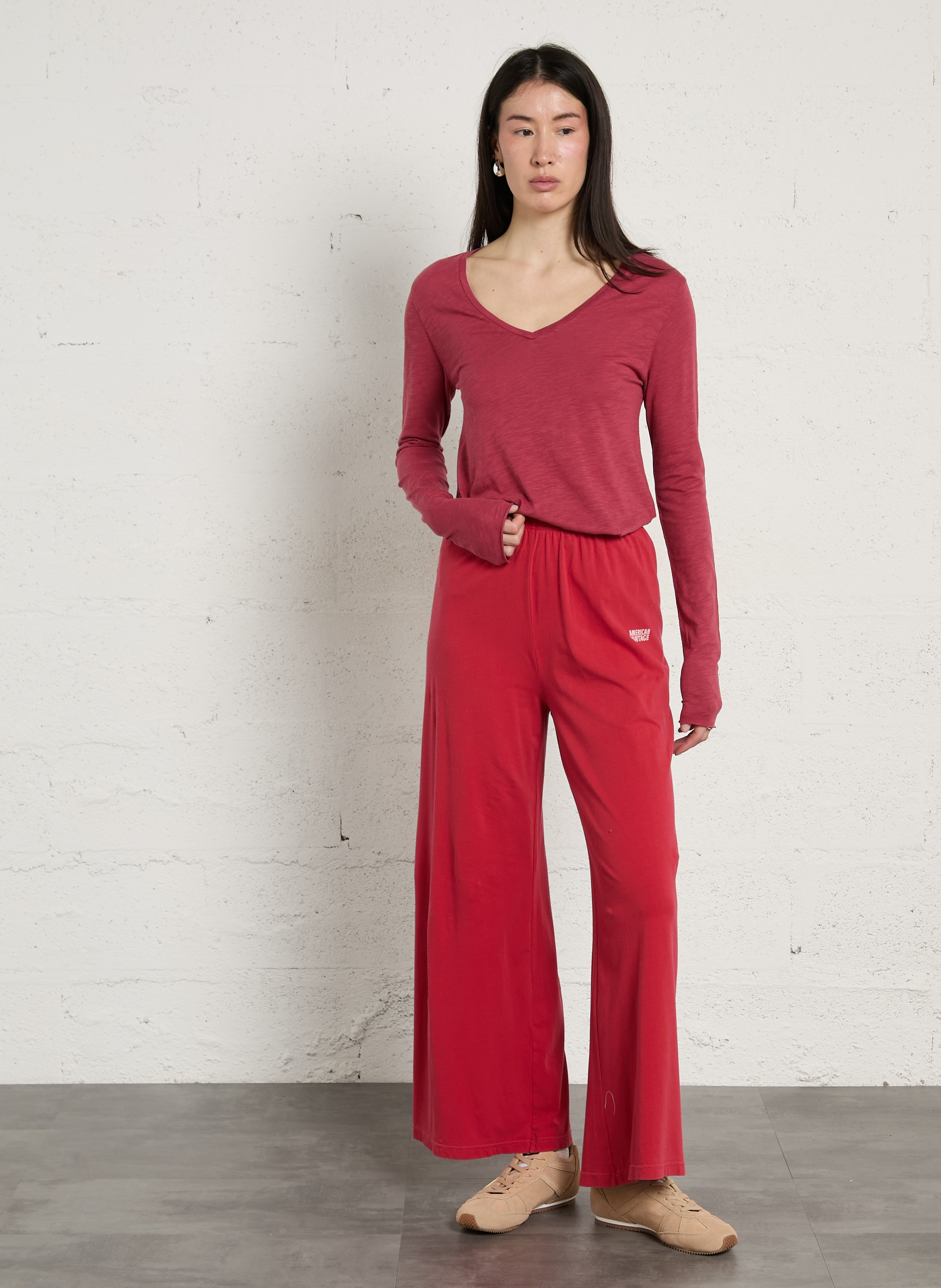 Jogging large taille haute en coton mélangé pymaz AMERICAN VINTAGE Rouge