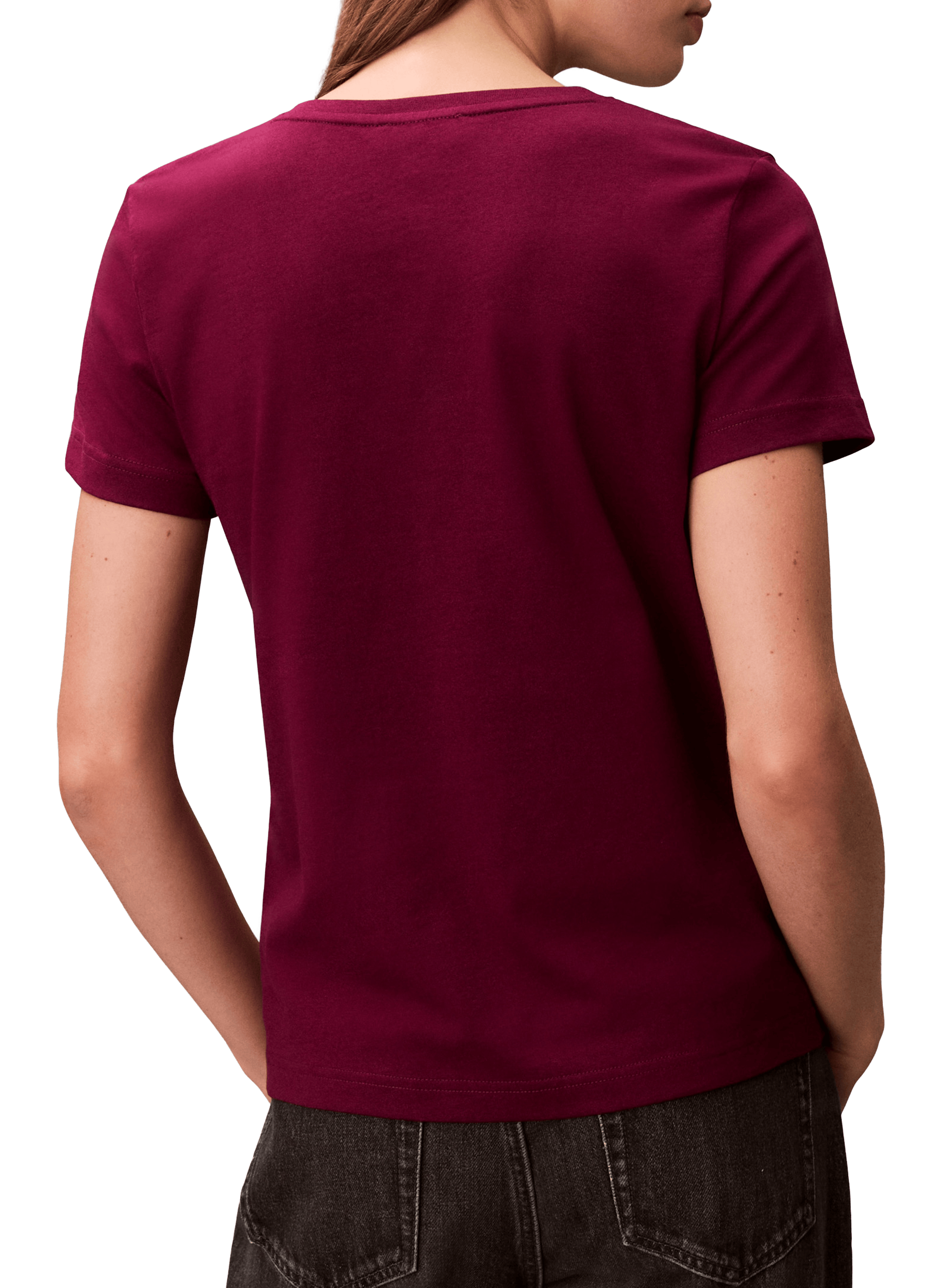 T-shirt droit col V en coton CALVIN KLEIN Rose