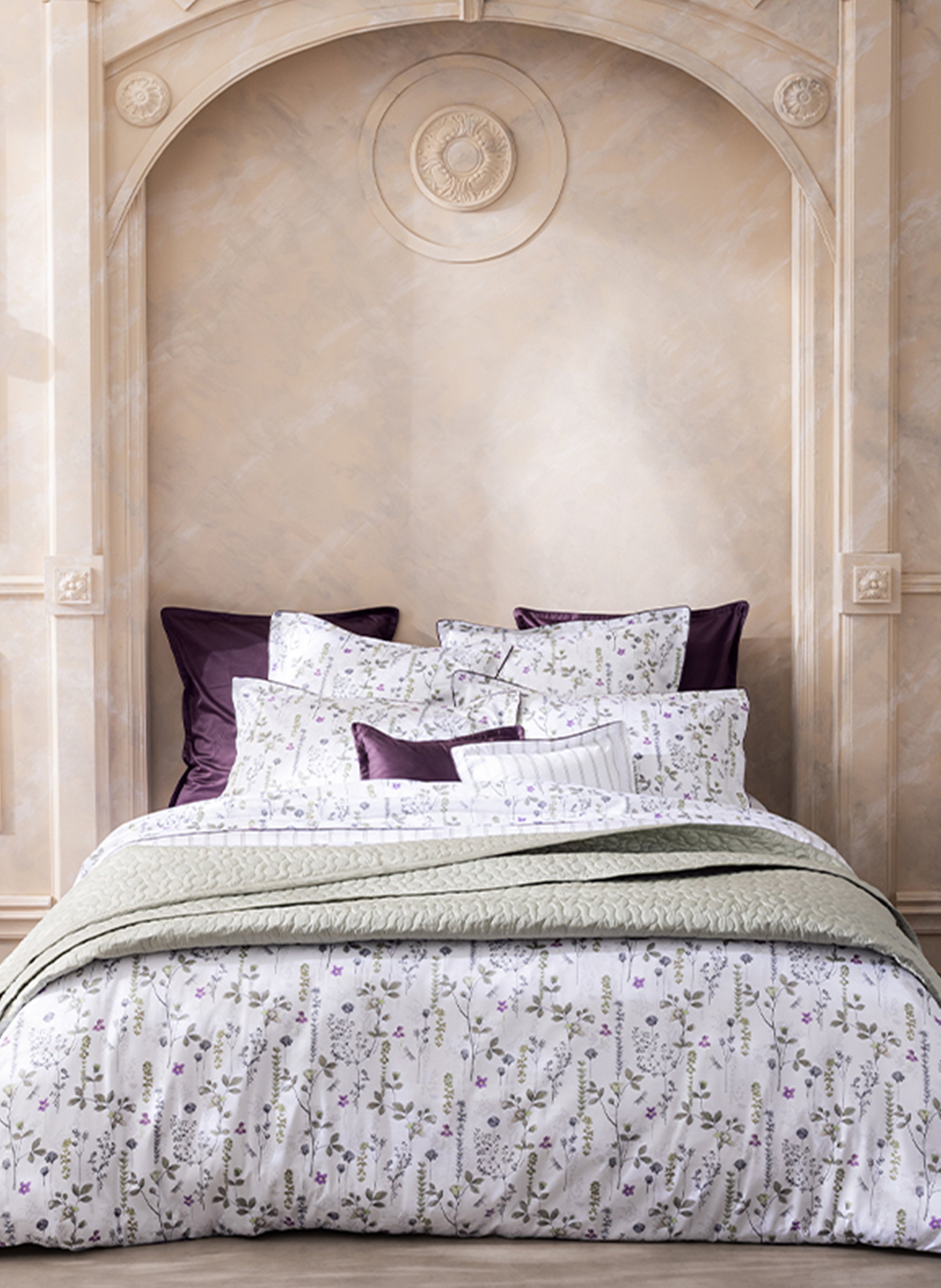 Drap plat imprimé en satin de coton bio, bucolique ALEXANDRE TURPAULT Blanc