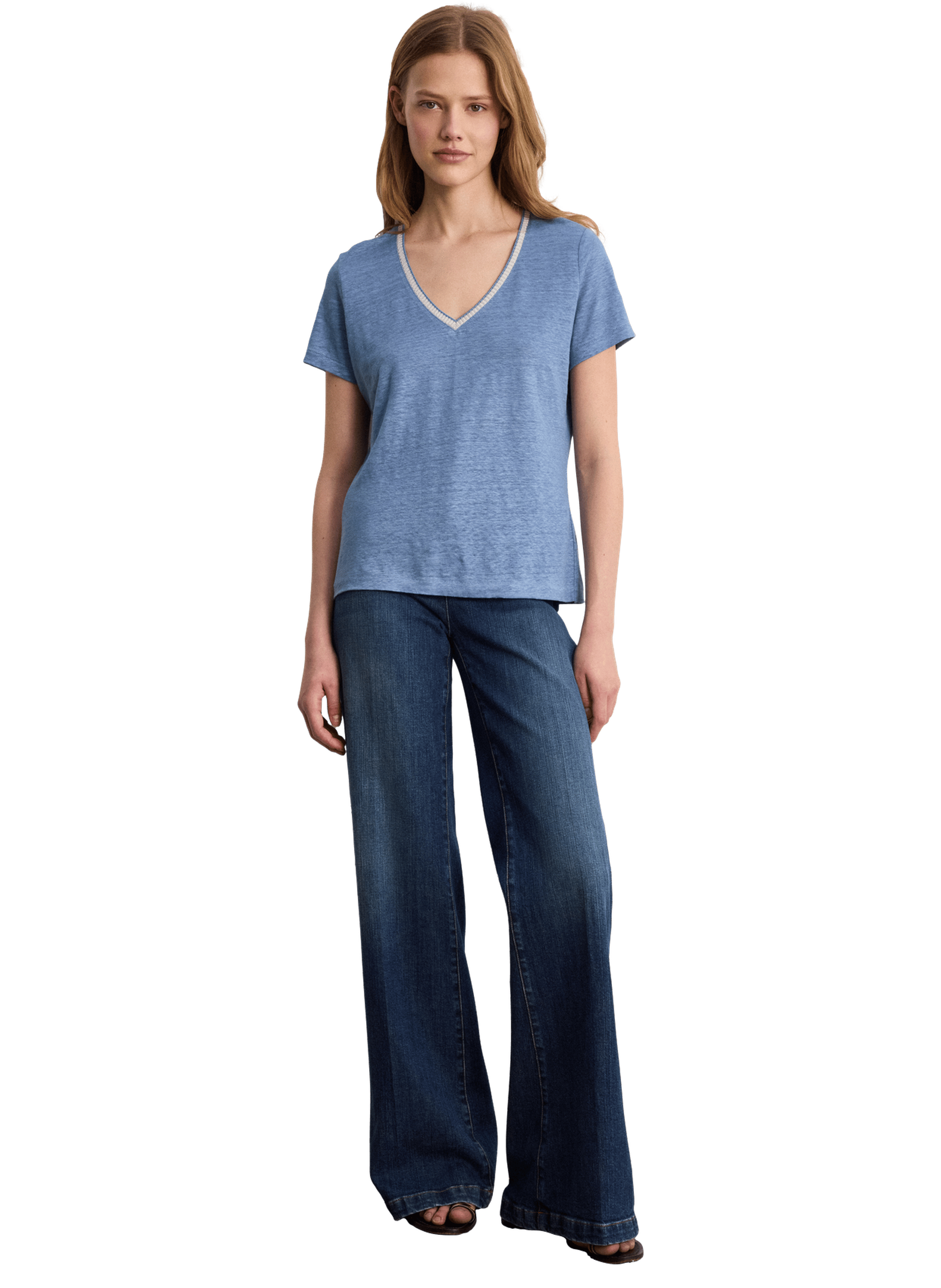 T-shirt v en lin et lurex - tinael PABLO Bleu