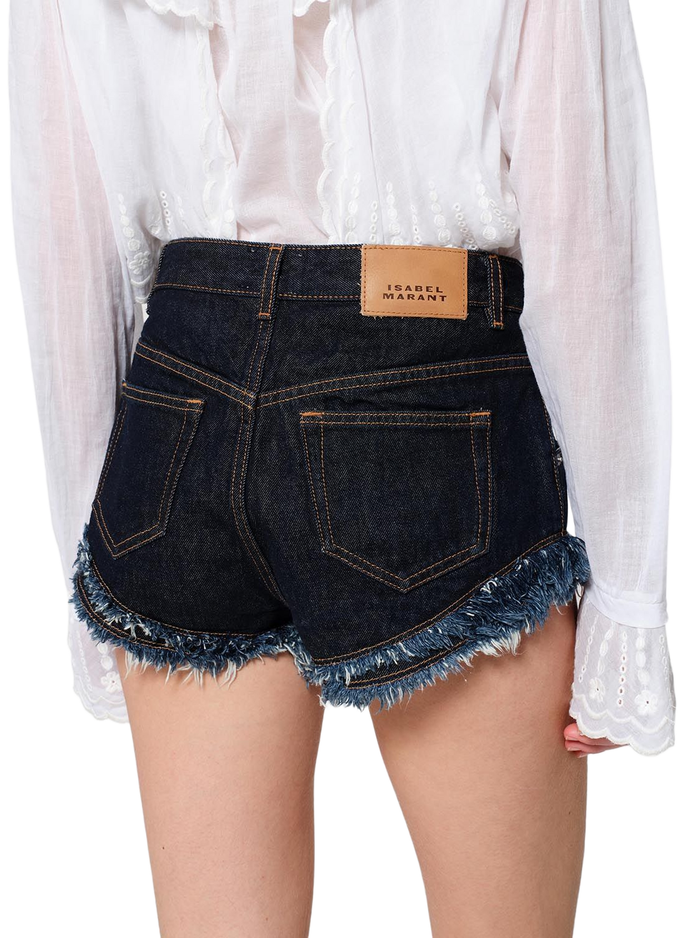 Short with fringed edges in cotton denim ISABEL MARANT Blue