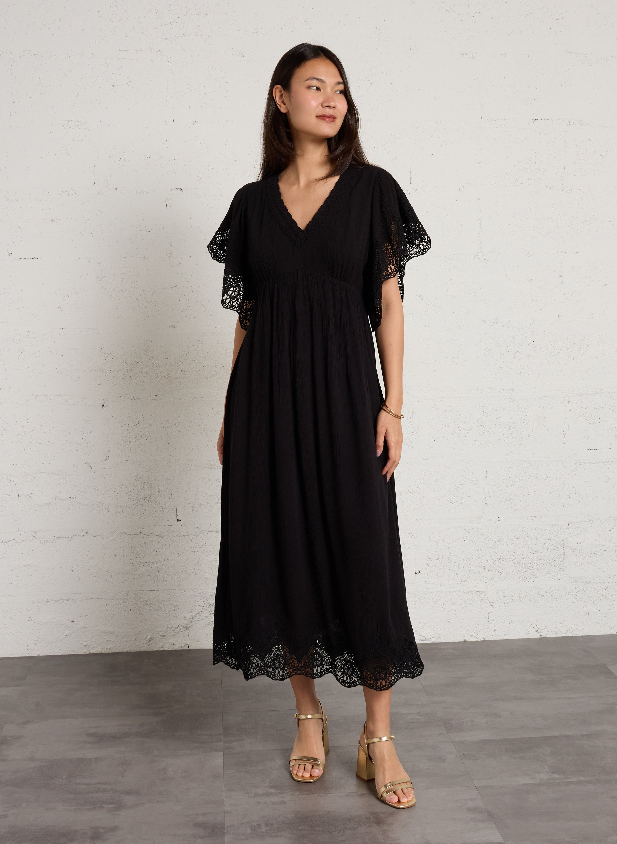 Robe longue col v à broderies briana MAISON 123 Noir