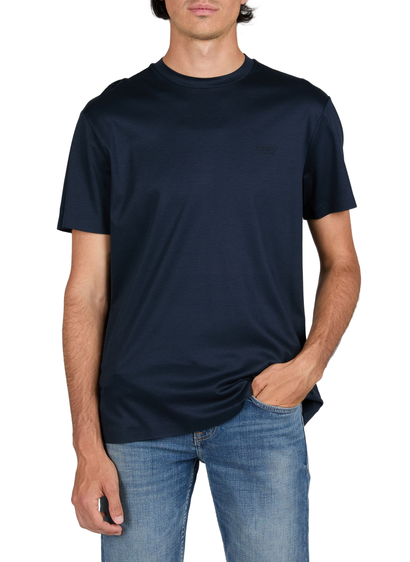 Gerader Rundhalsausschnitt T-Shirt GUESS Blau