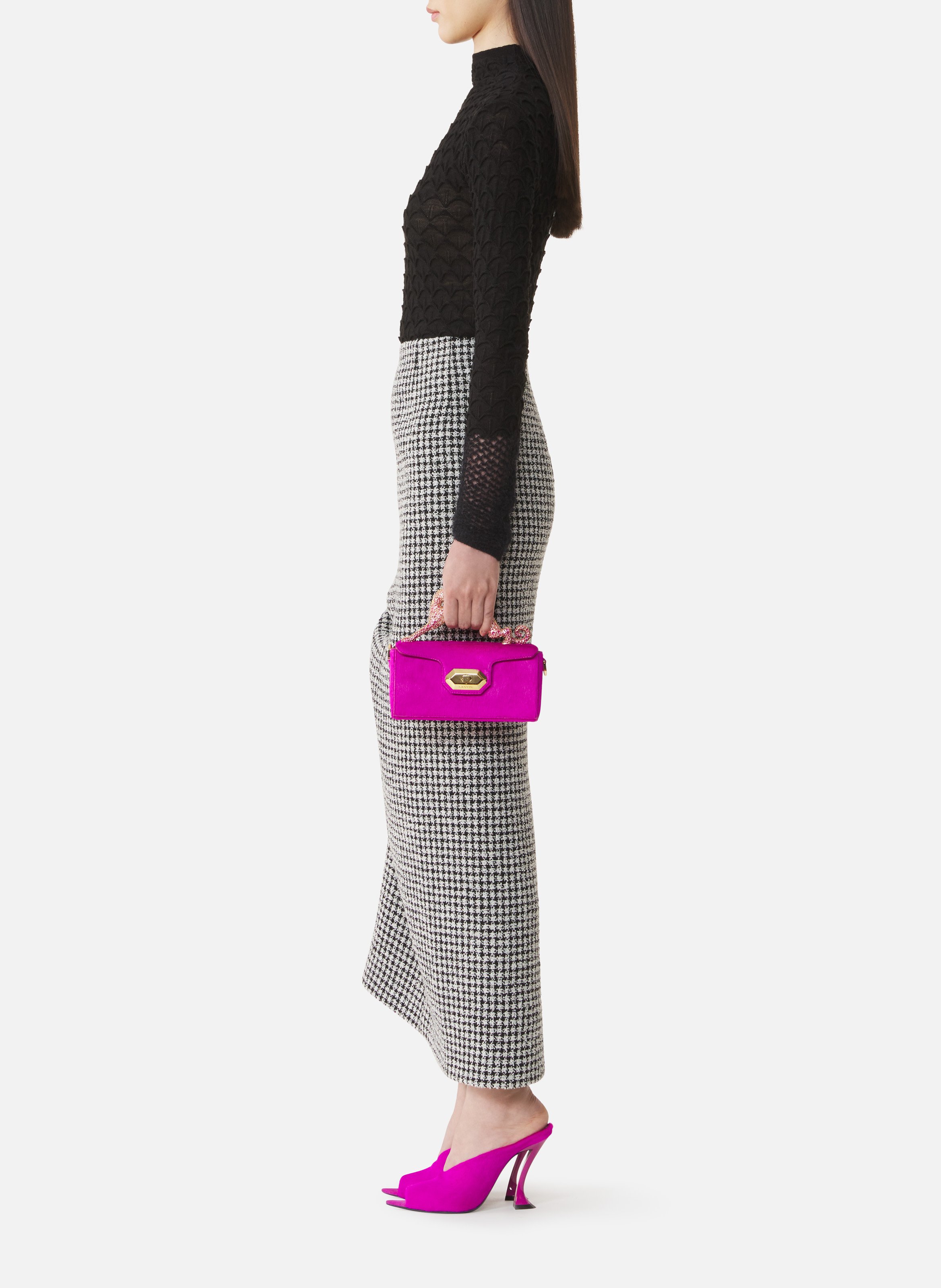 Sac pencil cat nano en pony et strass LANVIN Rose