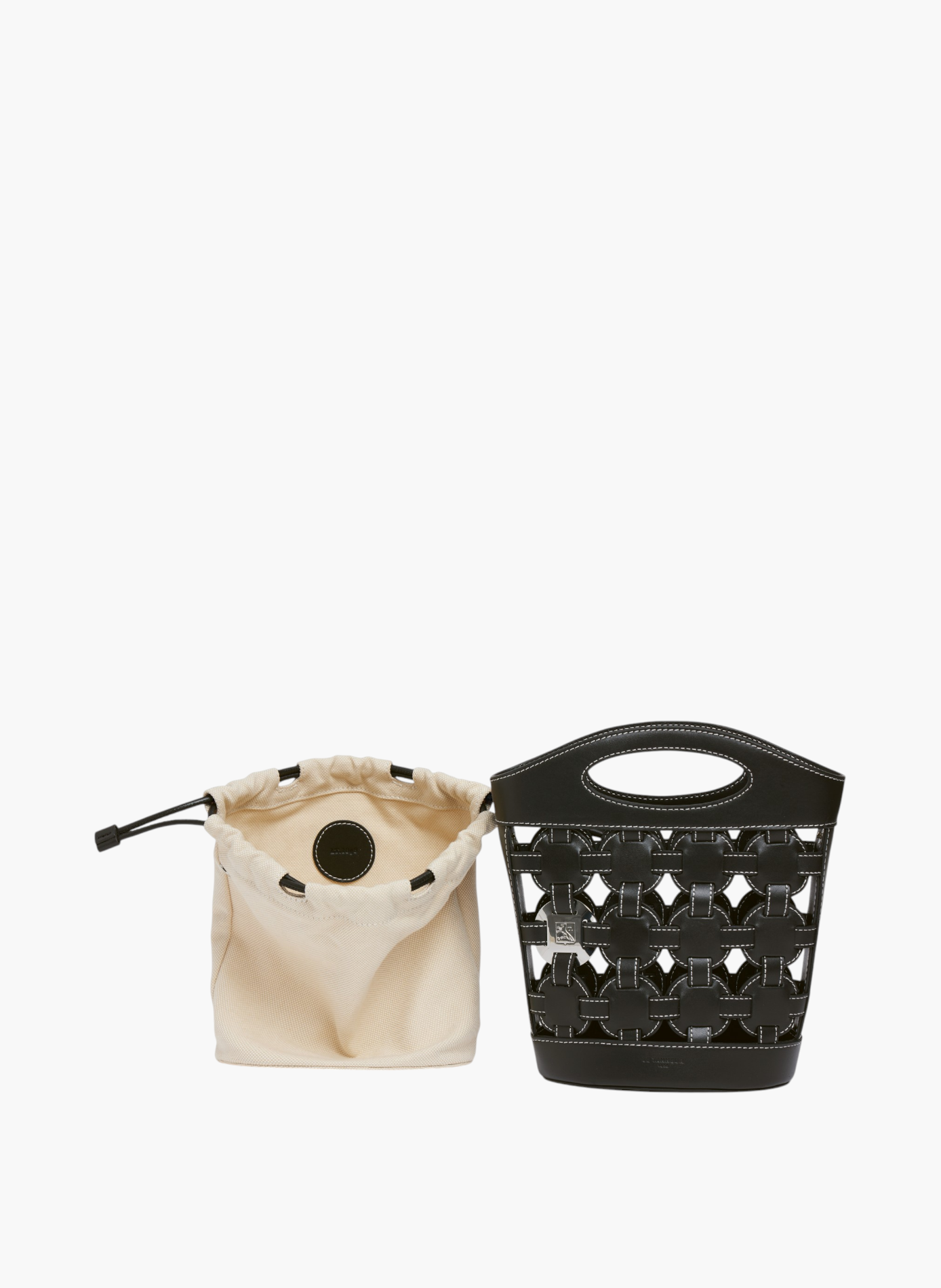 Petit sac seau le potier en toile coton et cuir lisse LE TANNEUR Noir