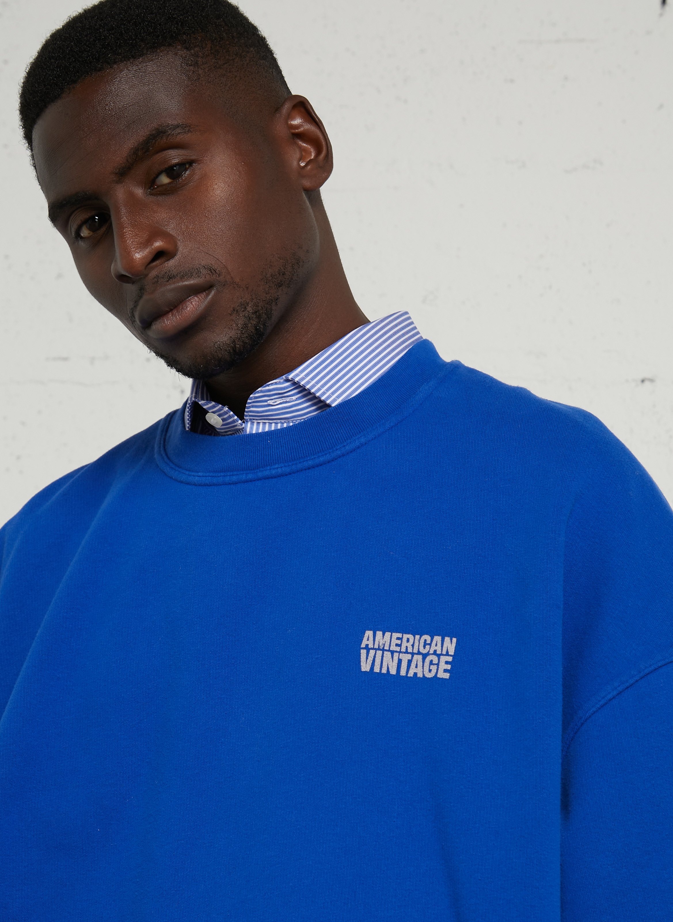 Pull manches courtes en coton plizzy AMERICAN VINTAGE Bleu