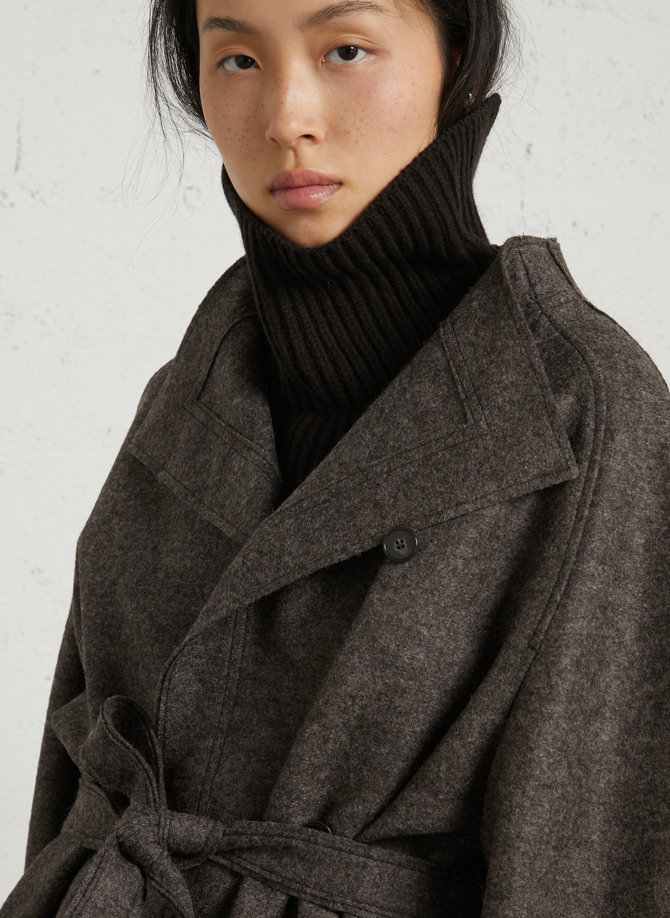 Veste droite à ceinture en laine theia SOEUR Marron