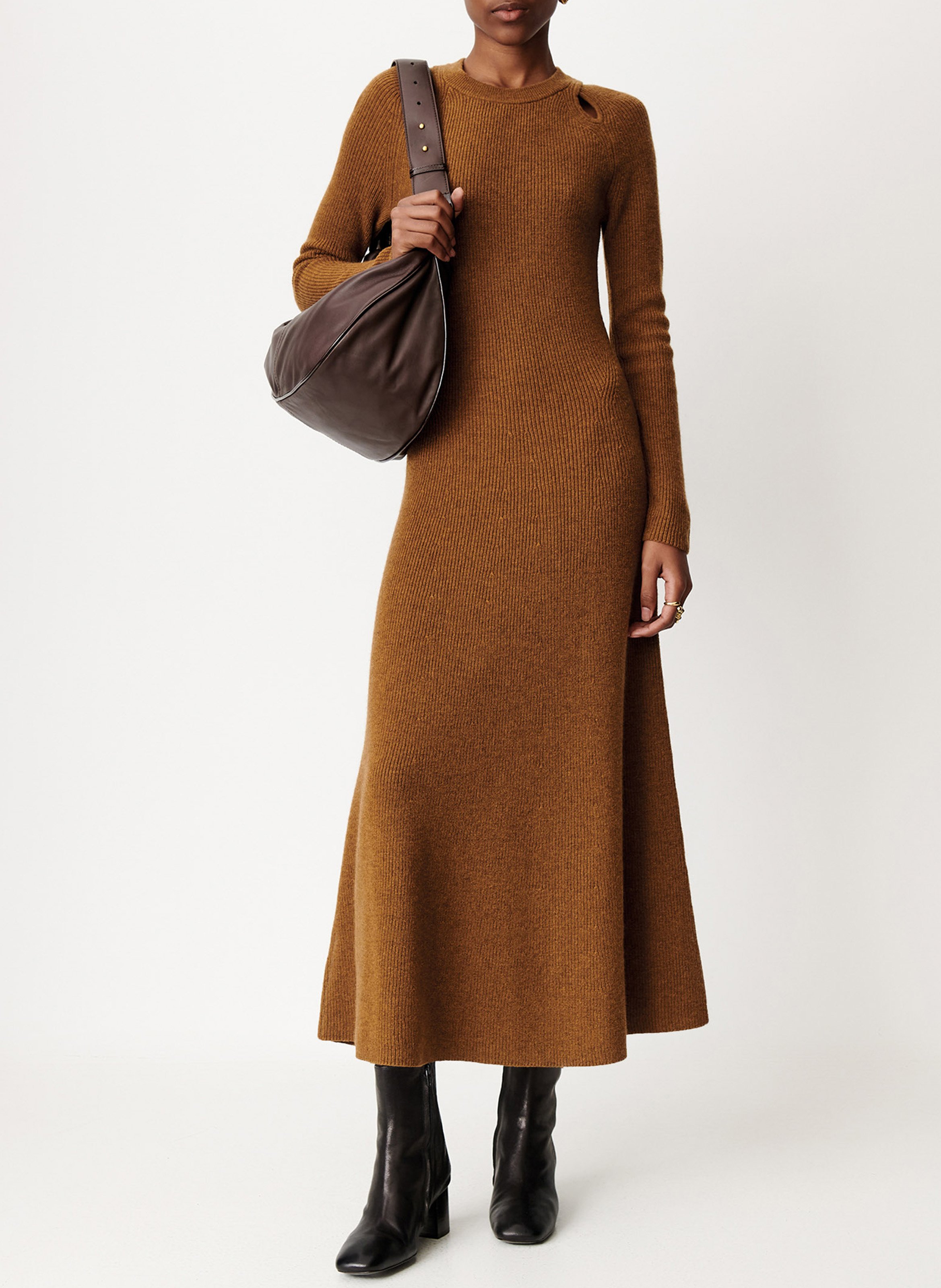 Robe longue évasée en laine mélangée yanza SESSUN Marron