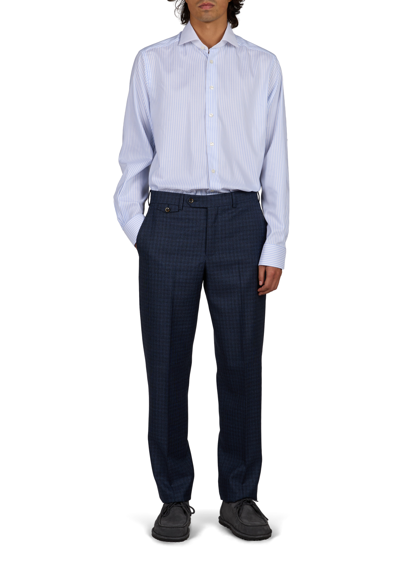 Chemise droite rayée en coton ETON Bleu