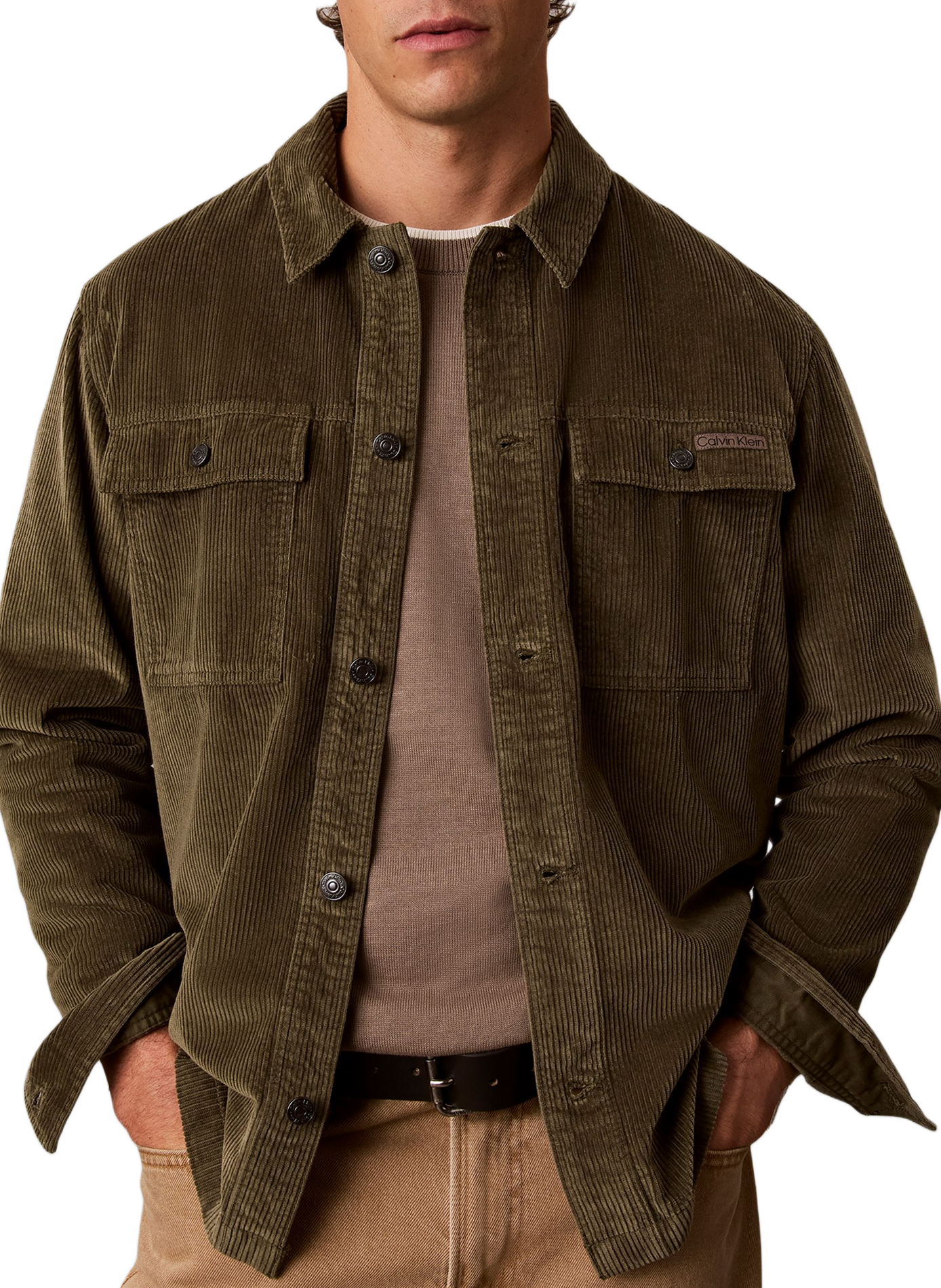 Straight cotton corduroy shirt CALVIN KLEIN Khaki