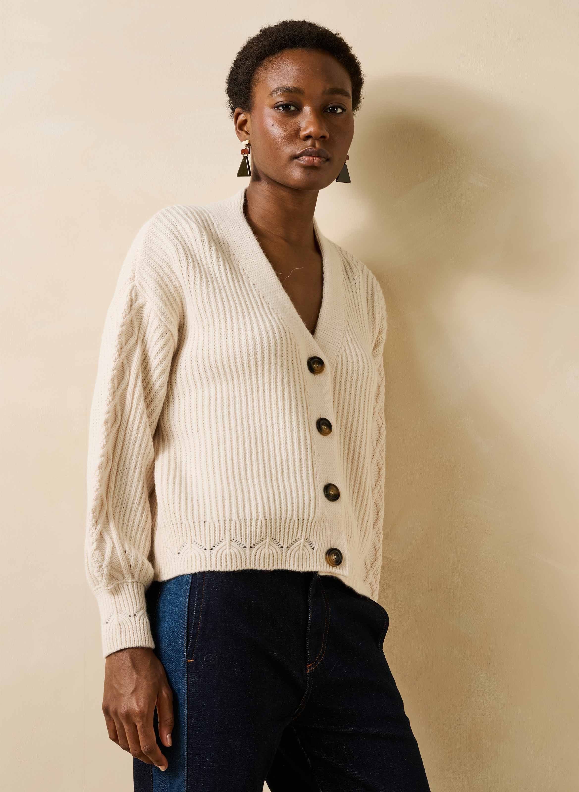 Losvallend vest met V-hals LA FEE MARABOUTEE Wit