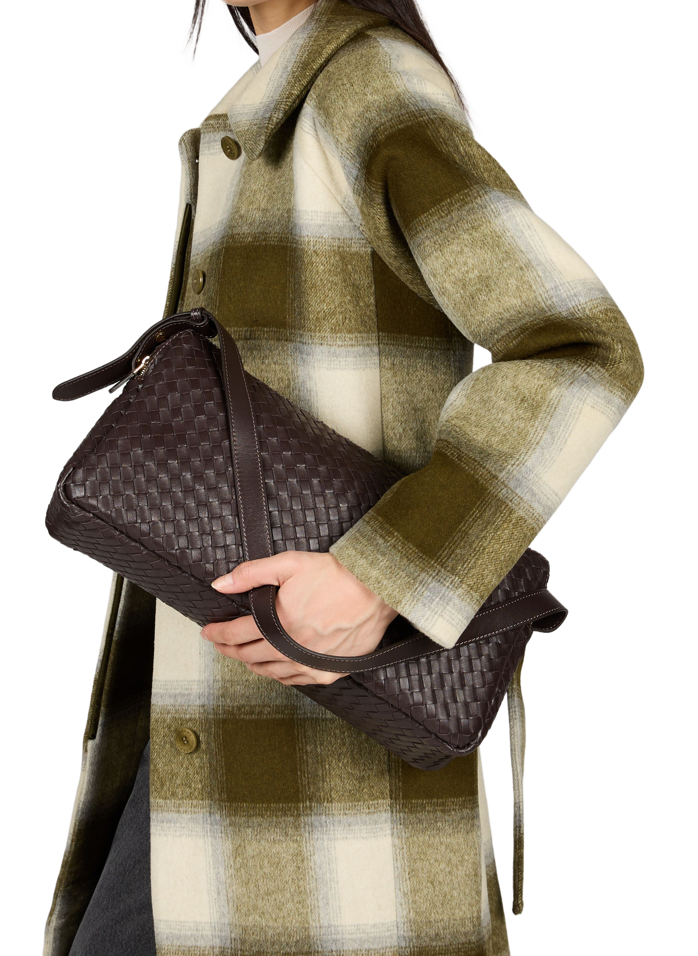 Large Woven Pouch Bag in Woven Lambskin Leather ELLEME Brown