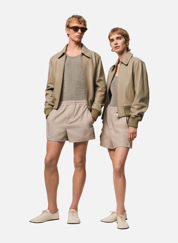 Veste zippée en cuir unisexe Vert by AMI PARIS AMI PARIS Veste zippée en cuir unisexe Vert