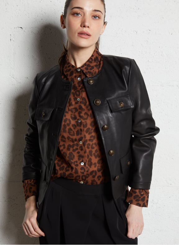 Veste en cuir charlotte Noir by MAISON 123 MAISON 123 Veste en cuir charlotte Noir