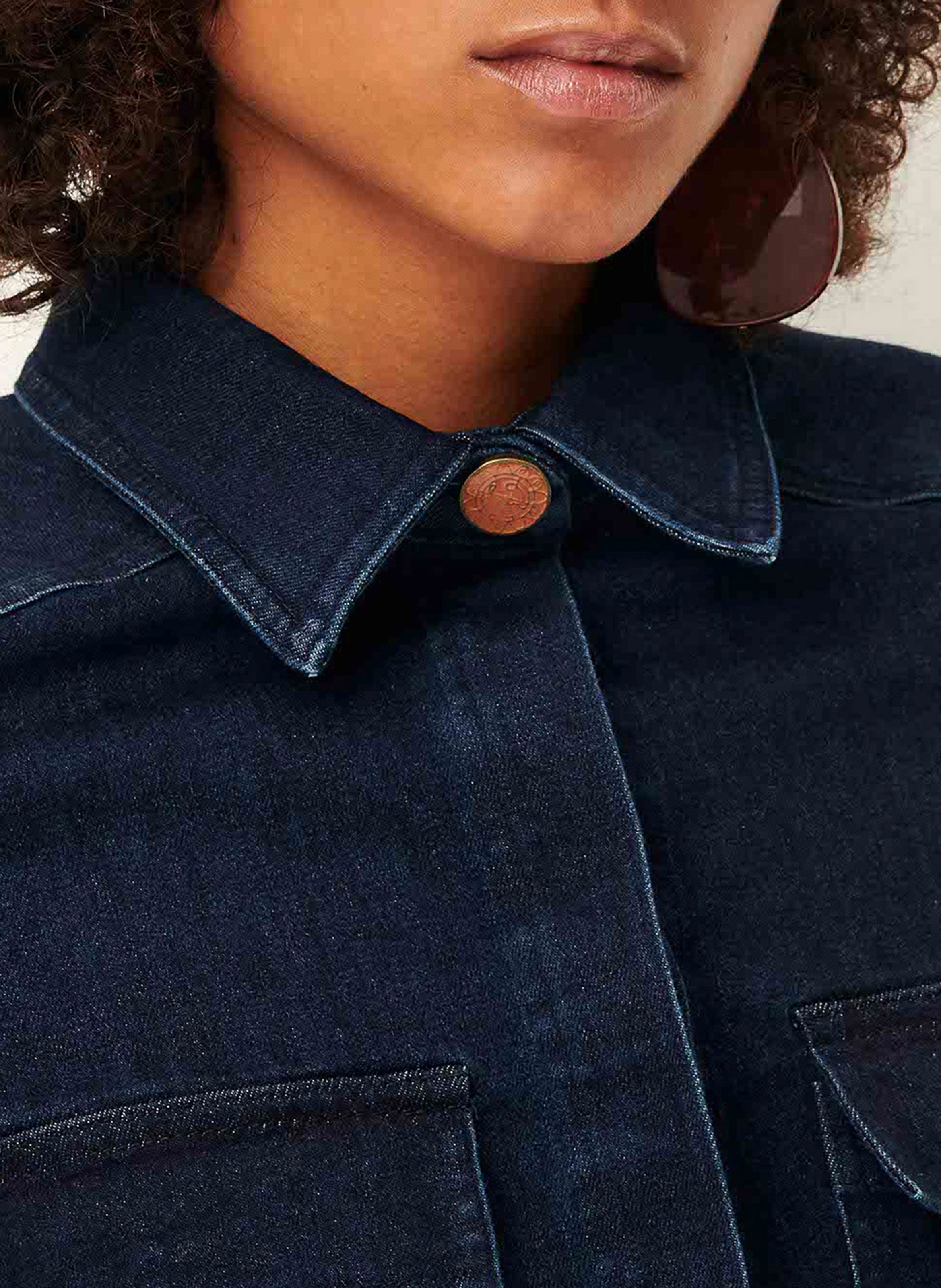Veste courte droite en denim de coton léger guggen SESSUN Bleu