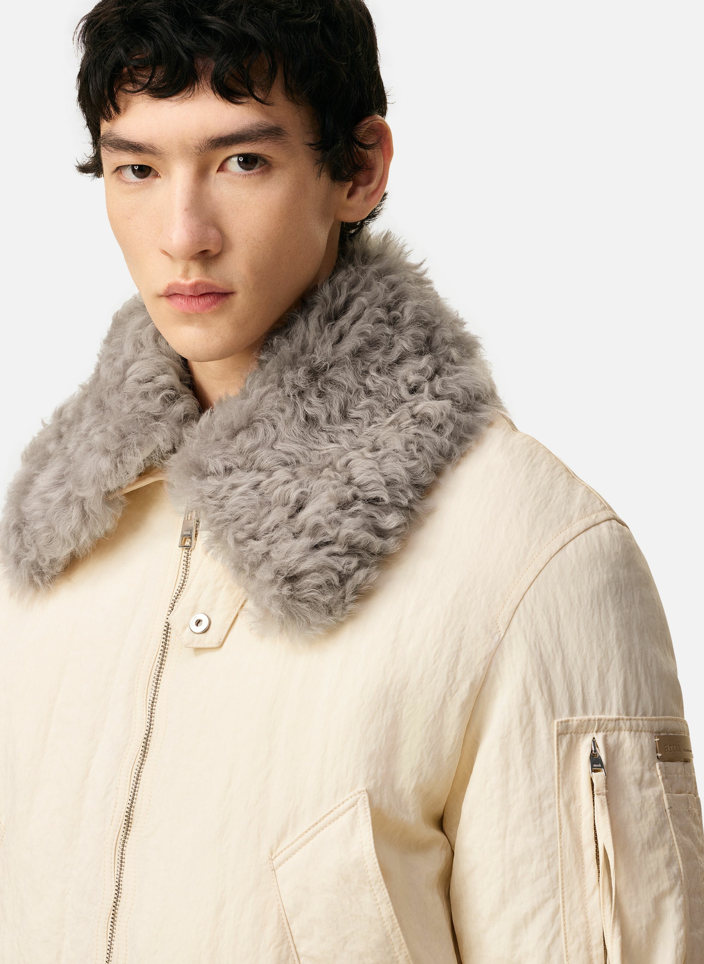 Bomber rembourré en nylon unisexe AMI PARIS Blanc