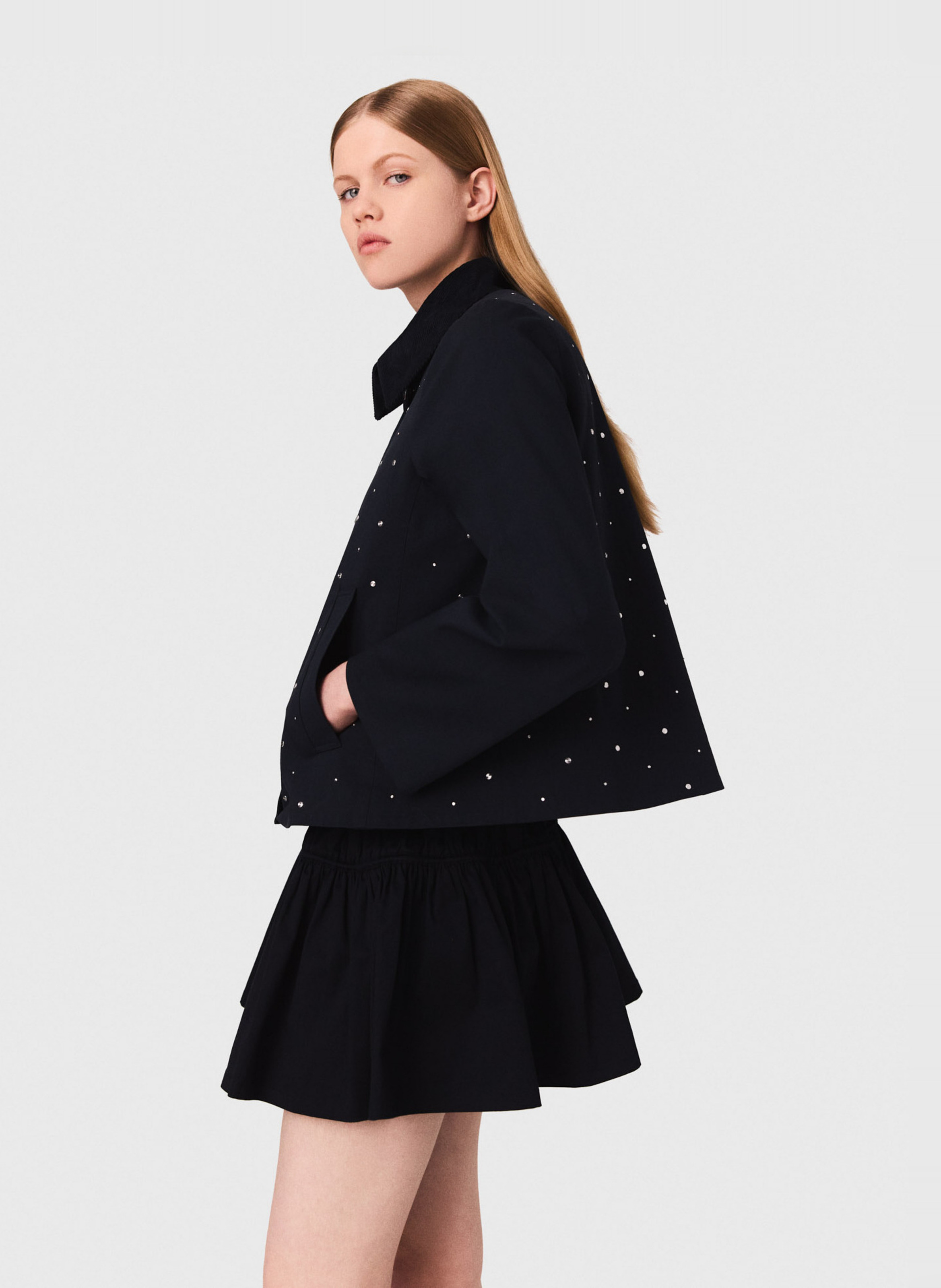 Veste col classique en coton mélangé Bleu