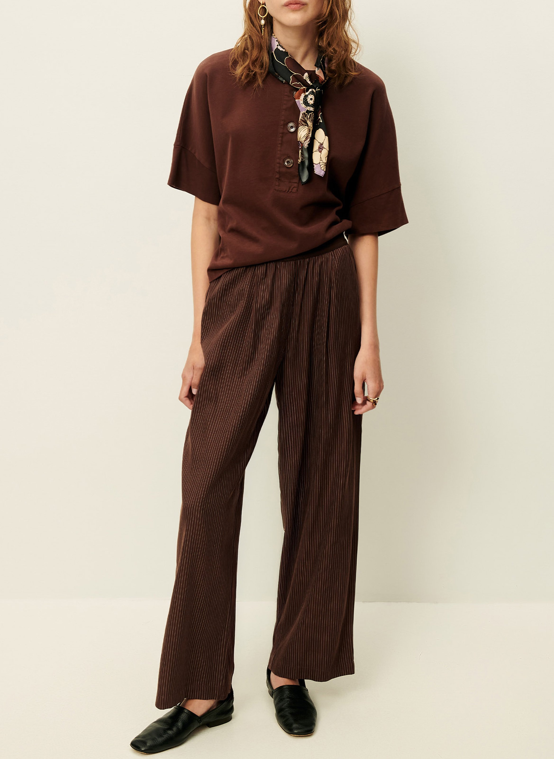 Tee-shirt col rond en coton rodney SESSUN Marron