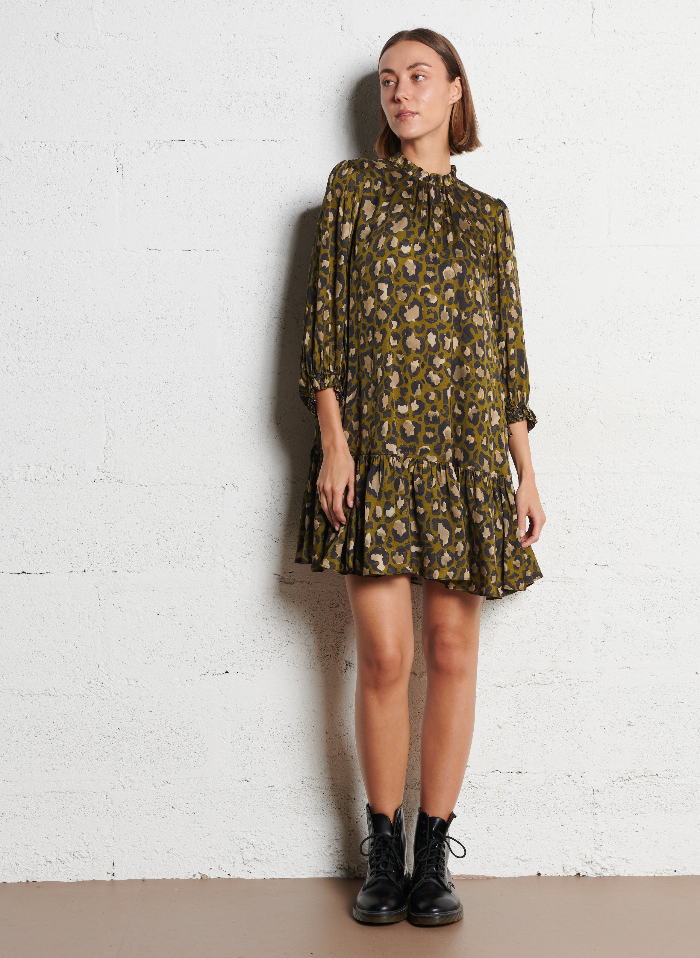 Robe courte ample léopard IKKS Kaki