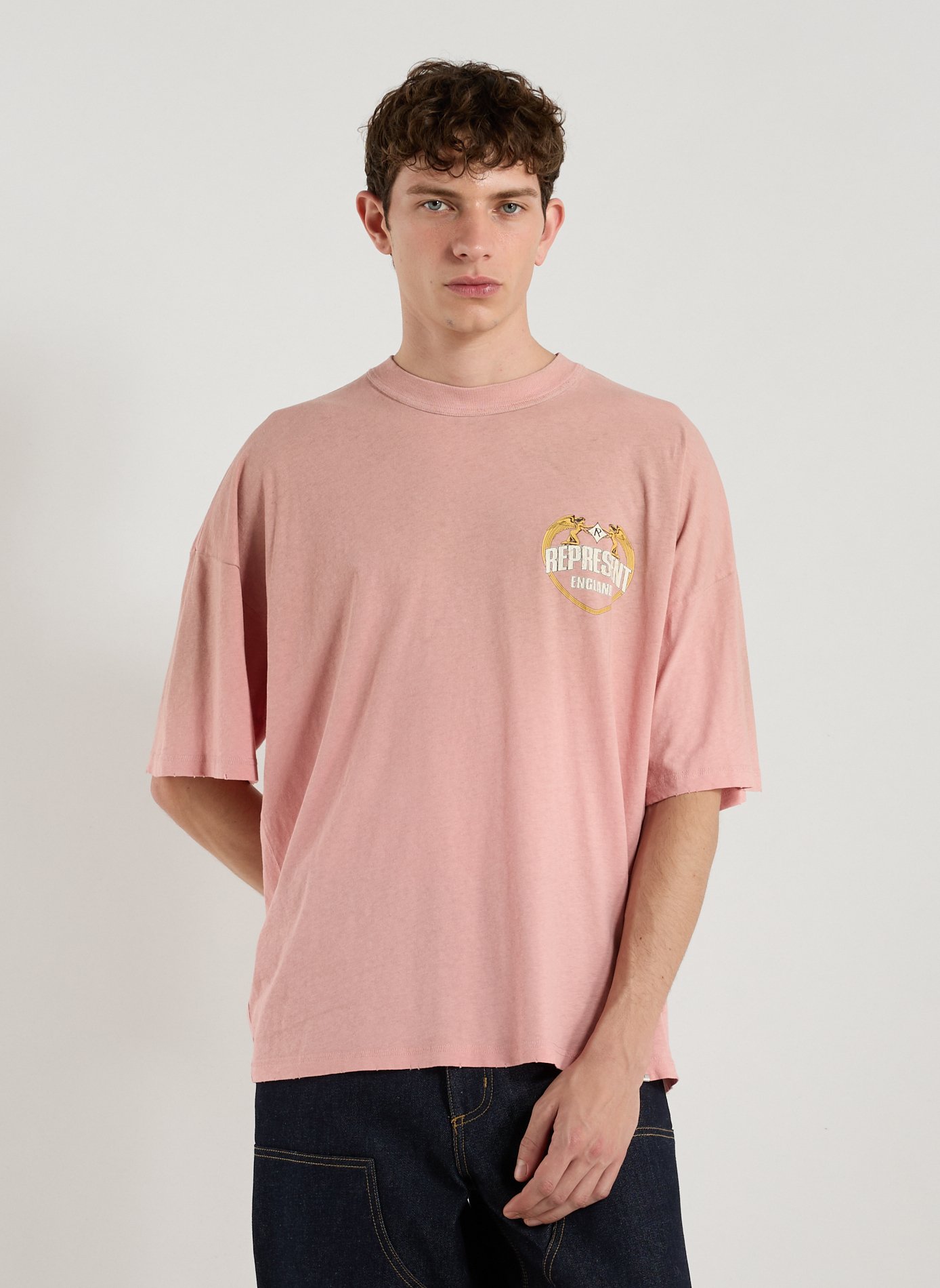 REPRESENT T-shirt col rond en coton et chanvre Rouge