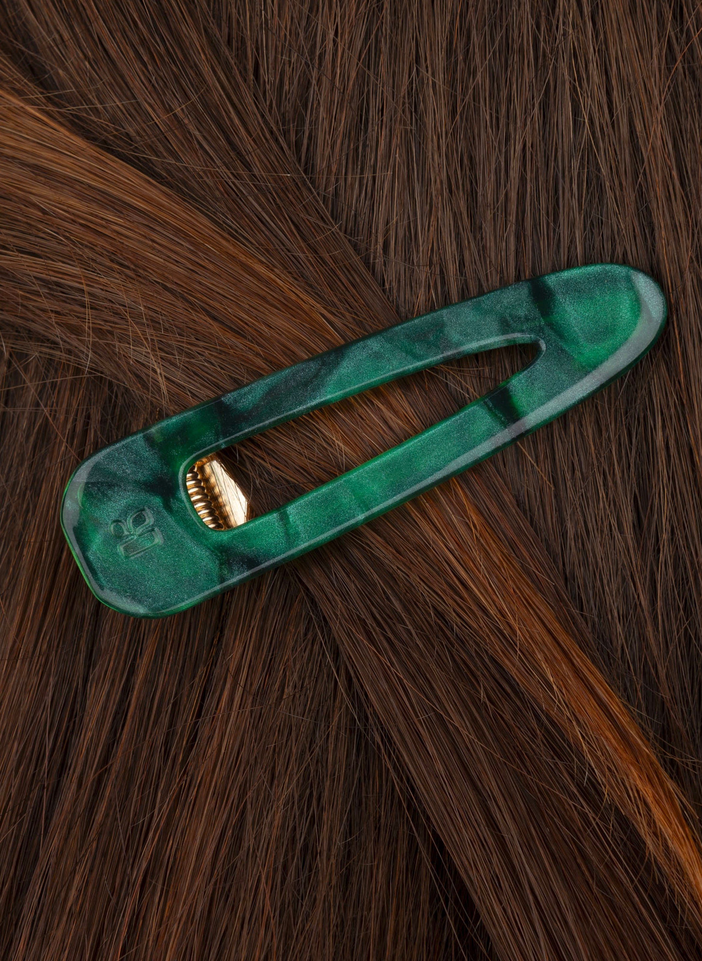 Barrette à cheveux triangle en acétate de cellulose et acier inoxydable KURAGE GINZA Vert
