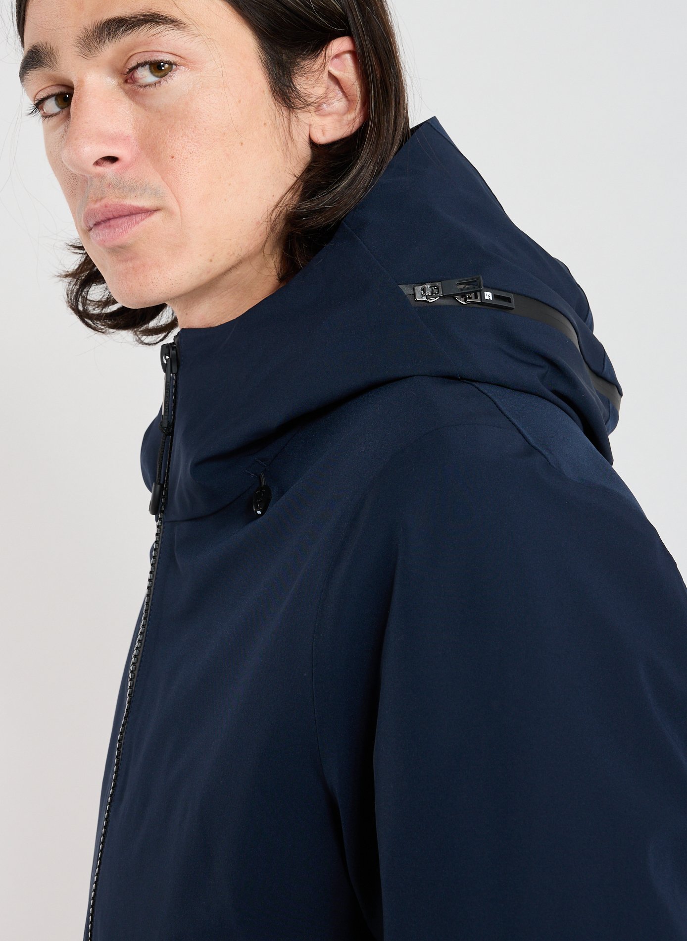 Mid-length straight hooded parka KRAKATAU Blue