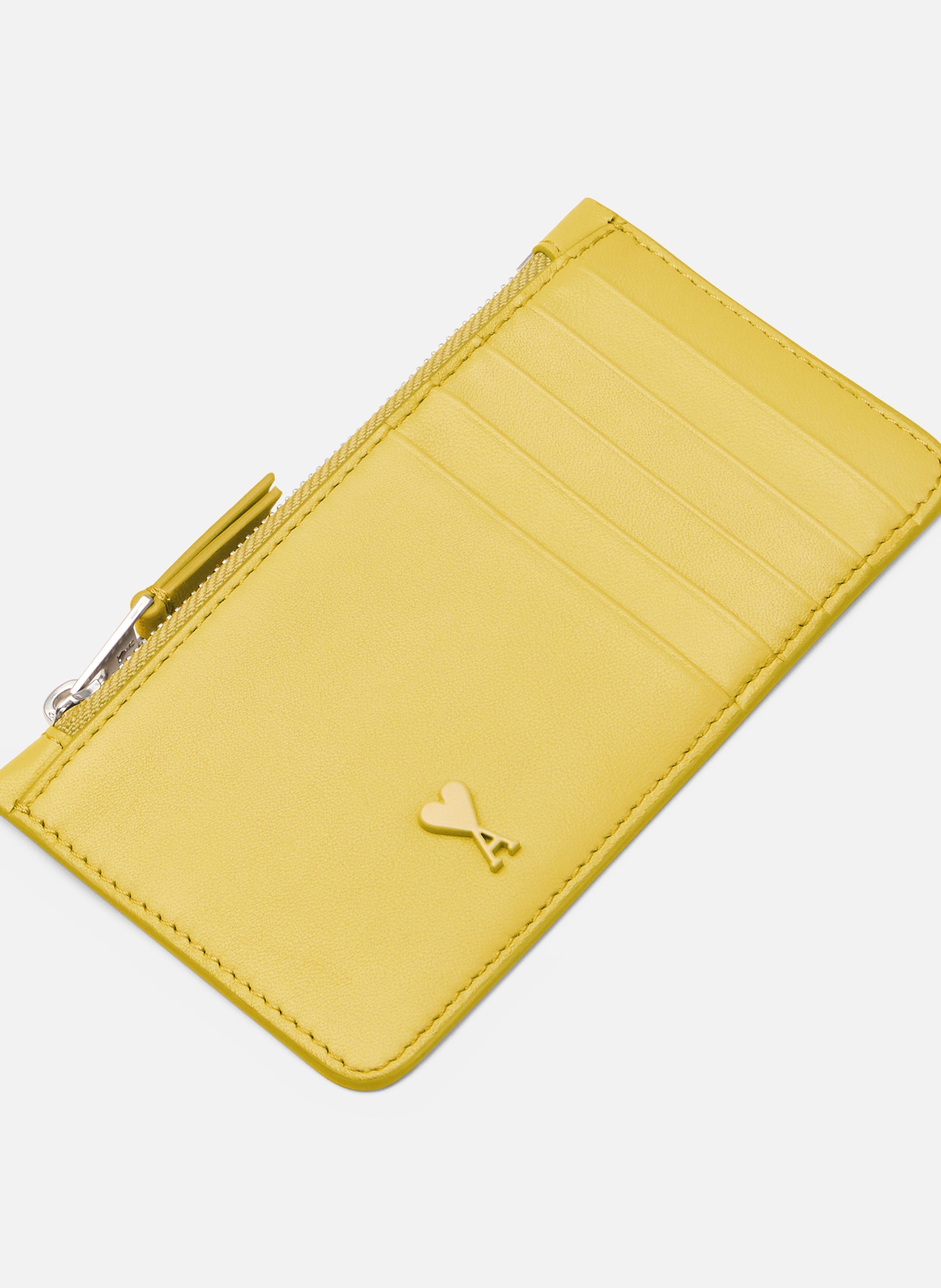 Porte Cartes Zippé Ami De Coeur En Cuir Lisse unisexe AMI PARIS Jaune