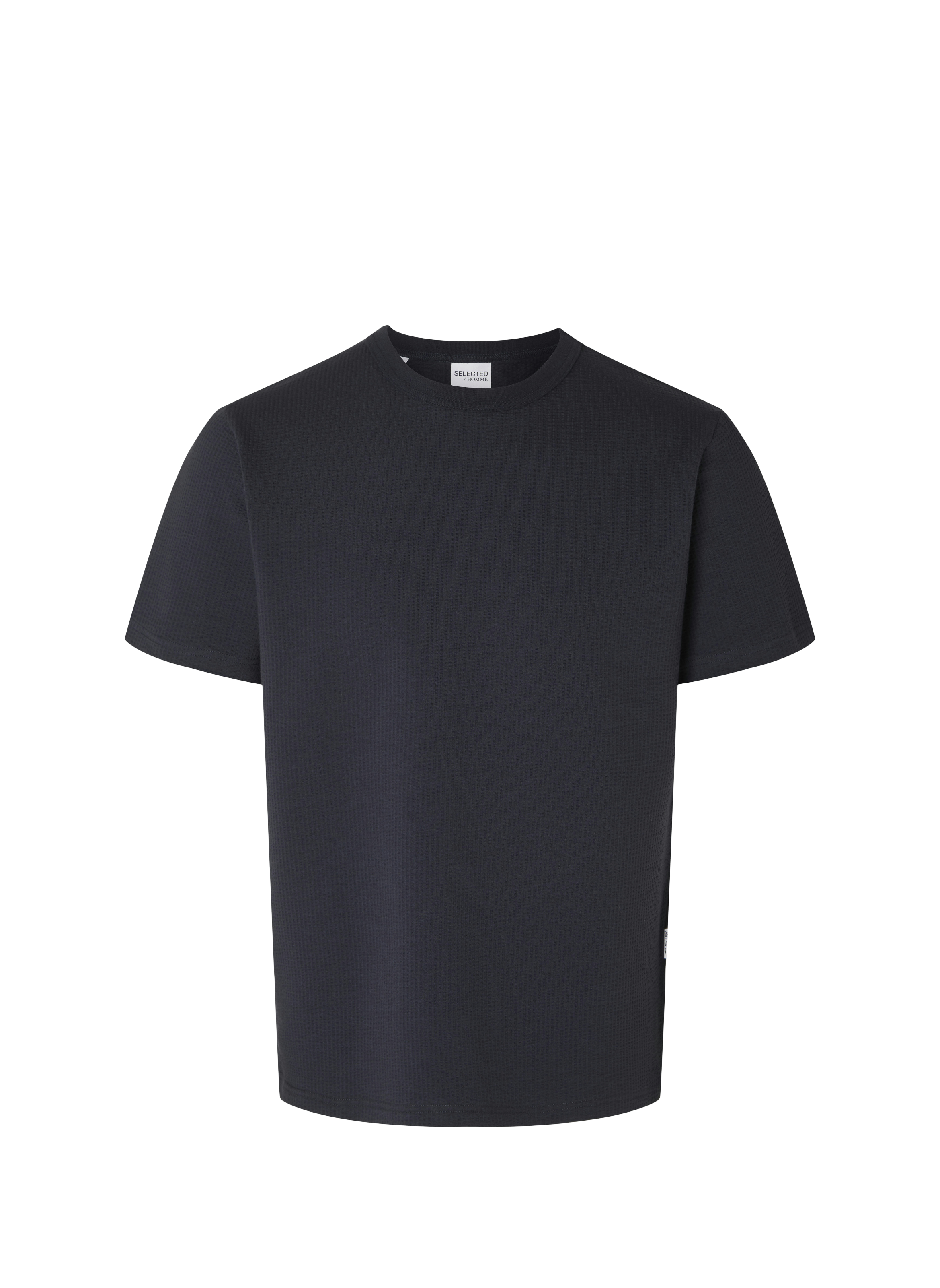 Round neck t-shirt in blended piqué cotton SELECTED Blue