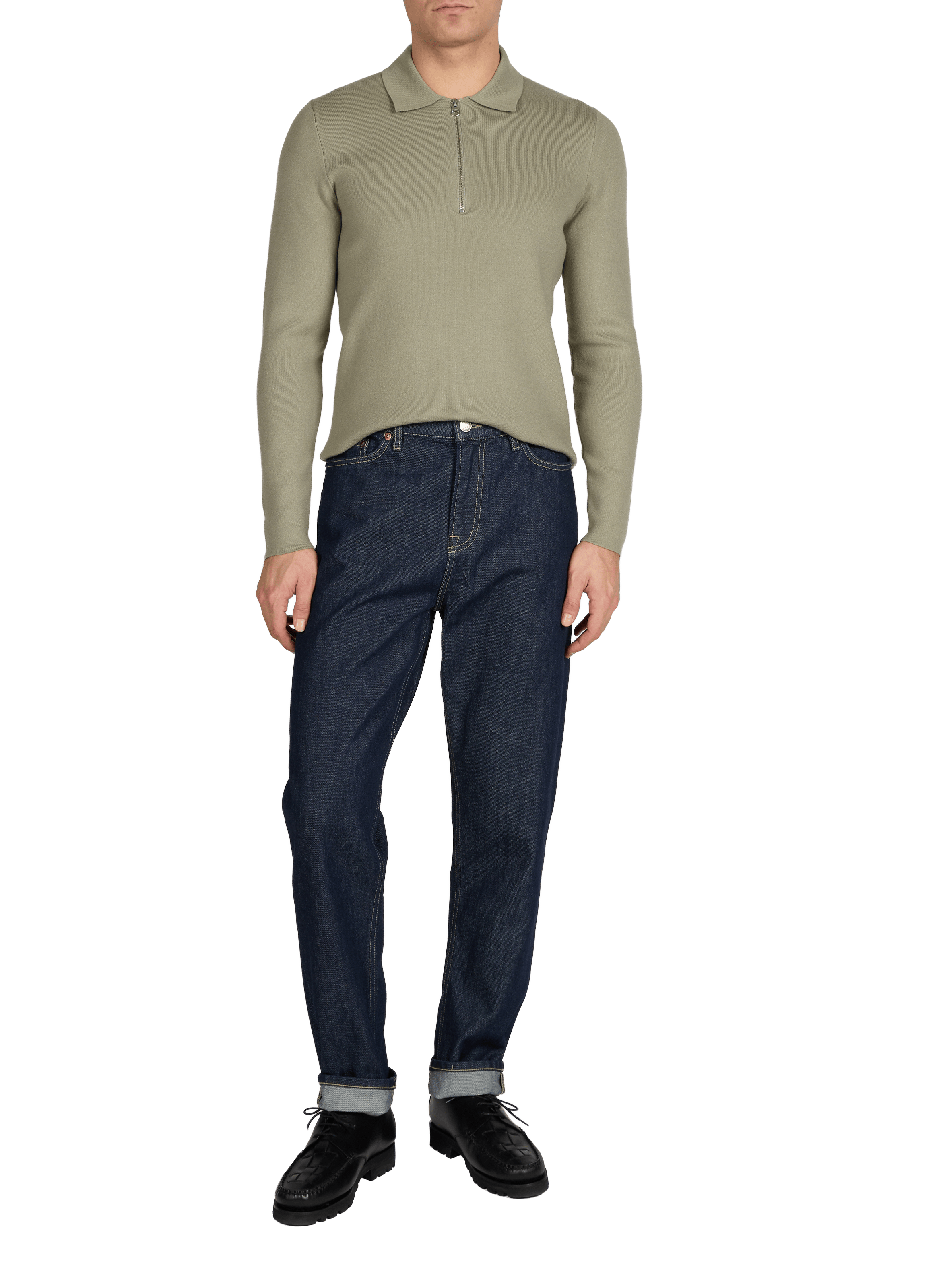 Pull uni à col plat et zippé SAMSOE SAMSOE Vert