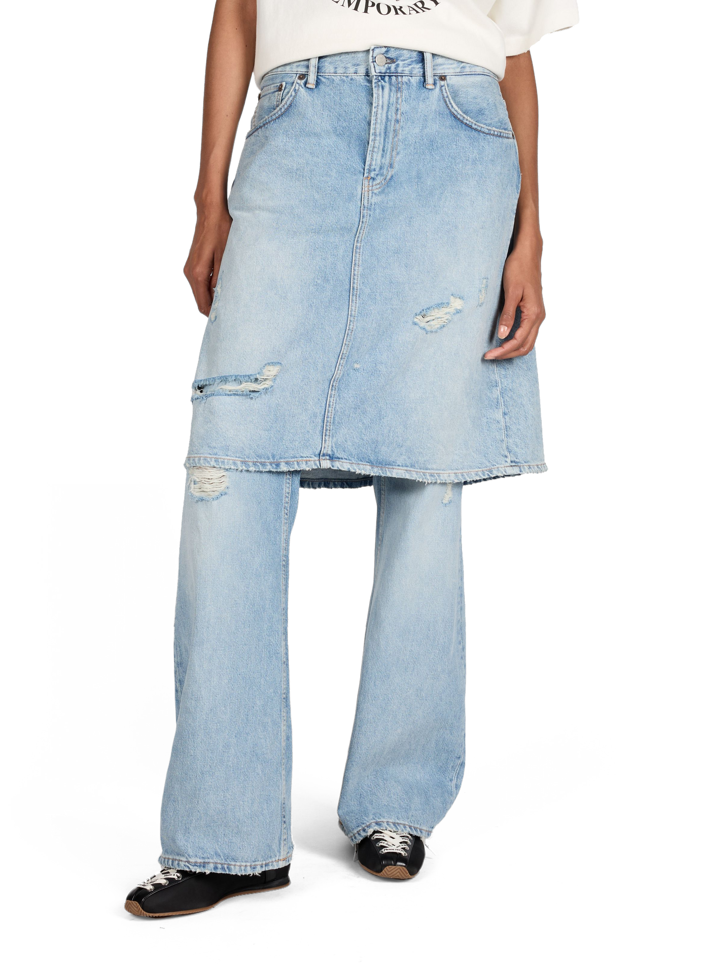 Jean jupe déchiré en coton organique et cuir ACNE STUDIOS Bleu