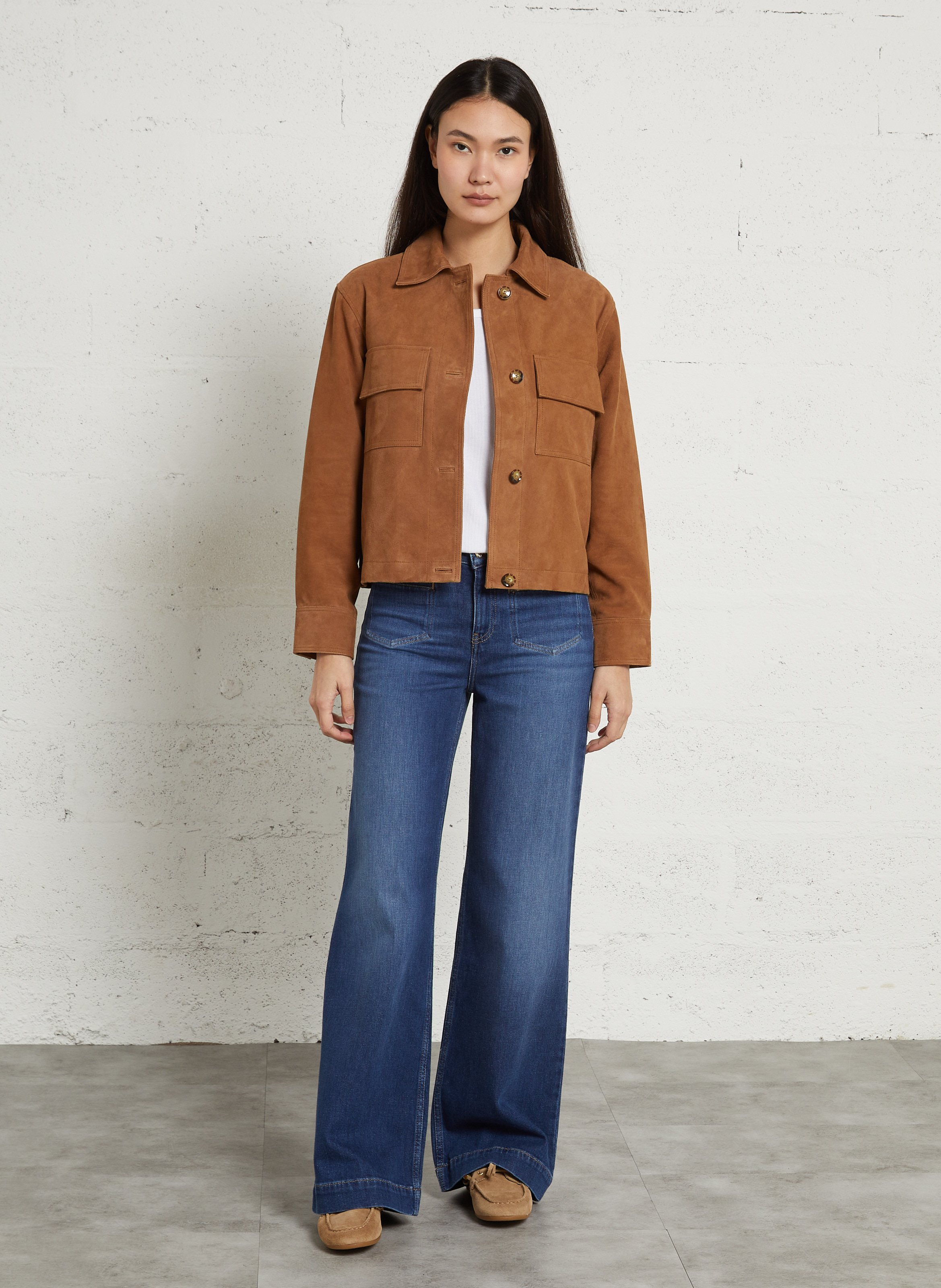 Jean large taille haute uni rebecca MAISON 123 Bleu