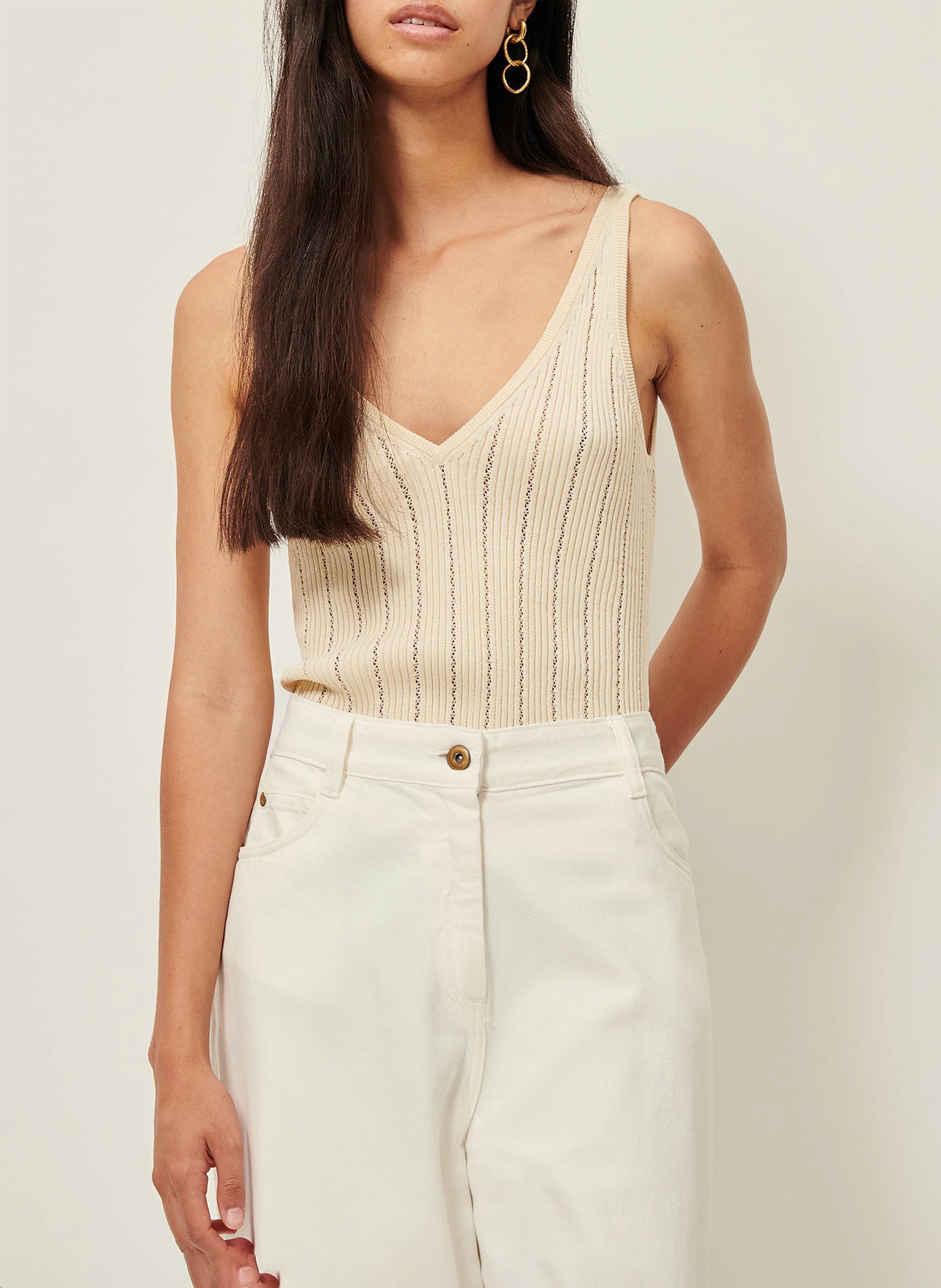 Débardeur col v en coton attita SESSUN Beige