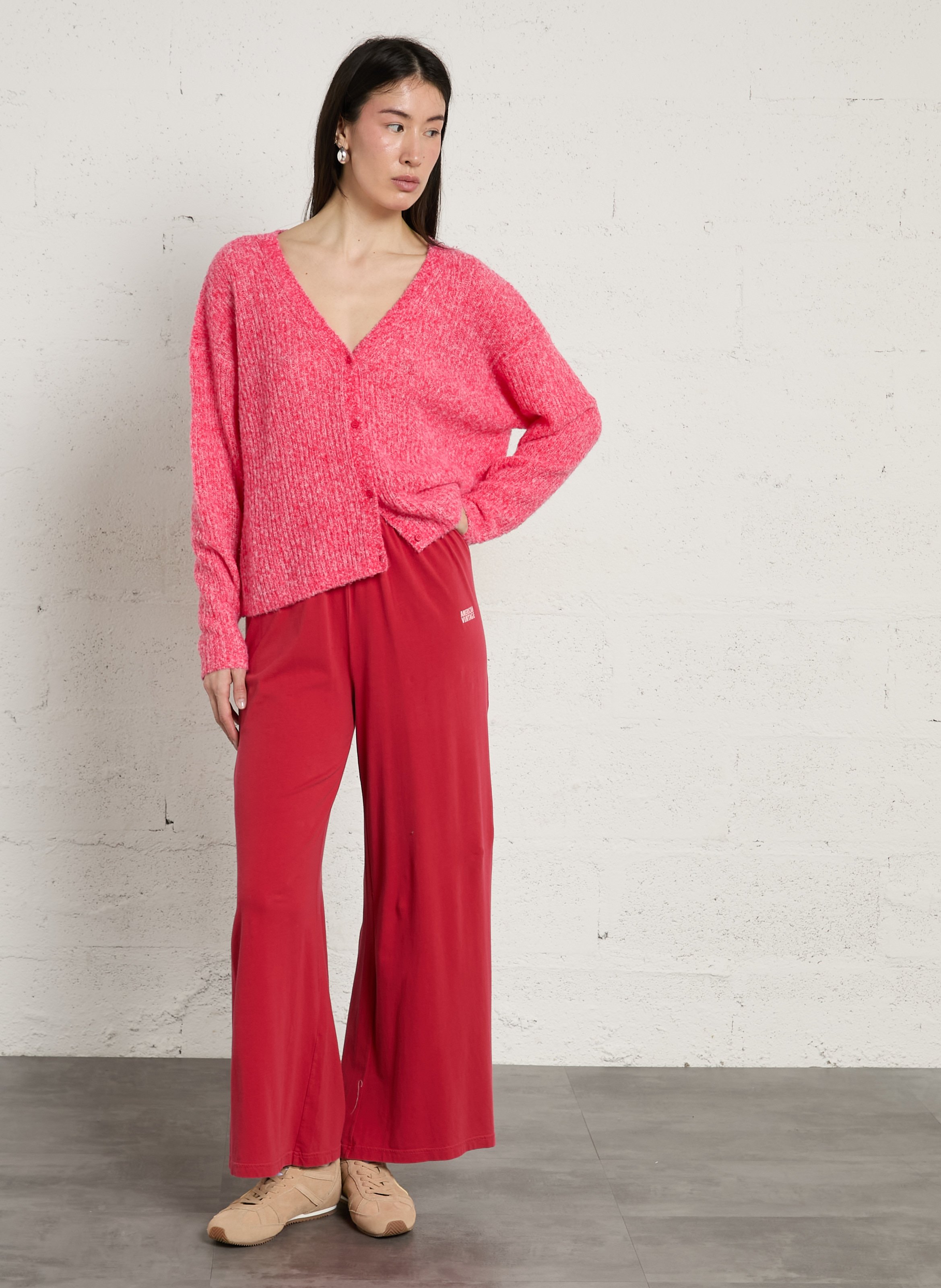 Jogging large taille haute en coton mélangé pymaz AMERICAN VINTAGE Rouge