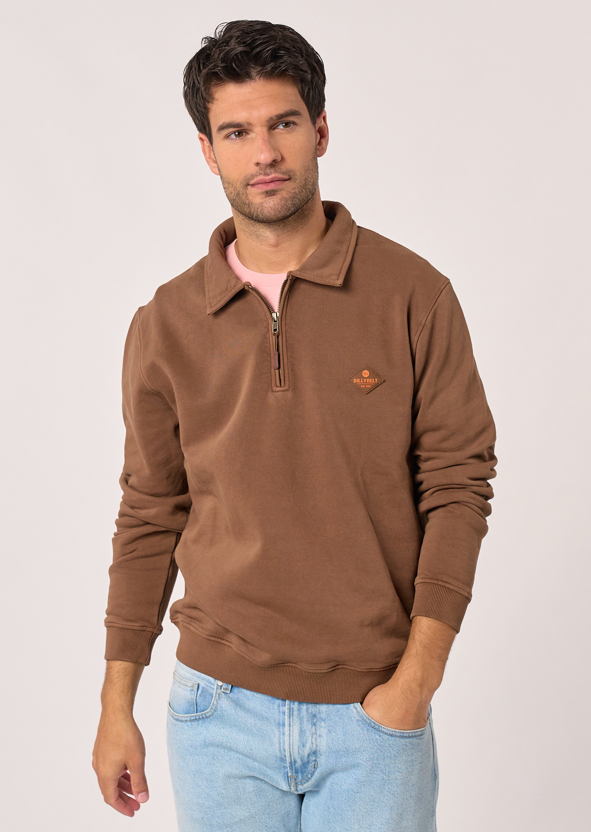 Sweatshirt à col zippé en coton biologique BILLYBELT Marron