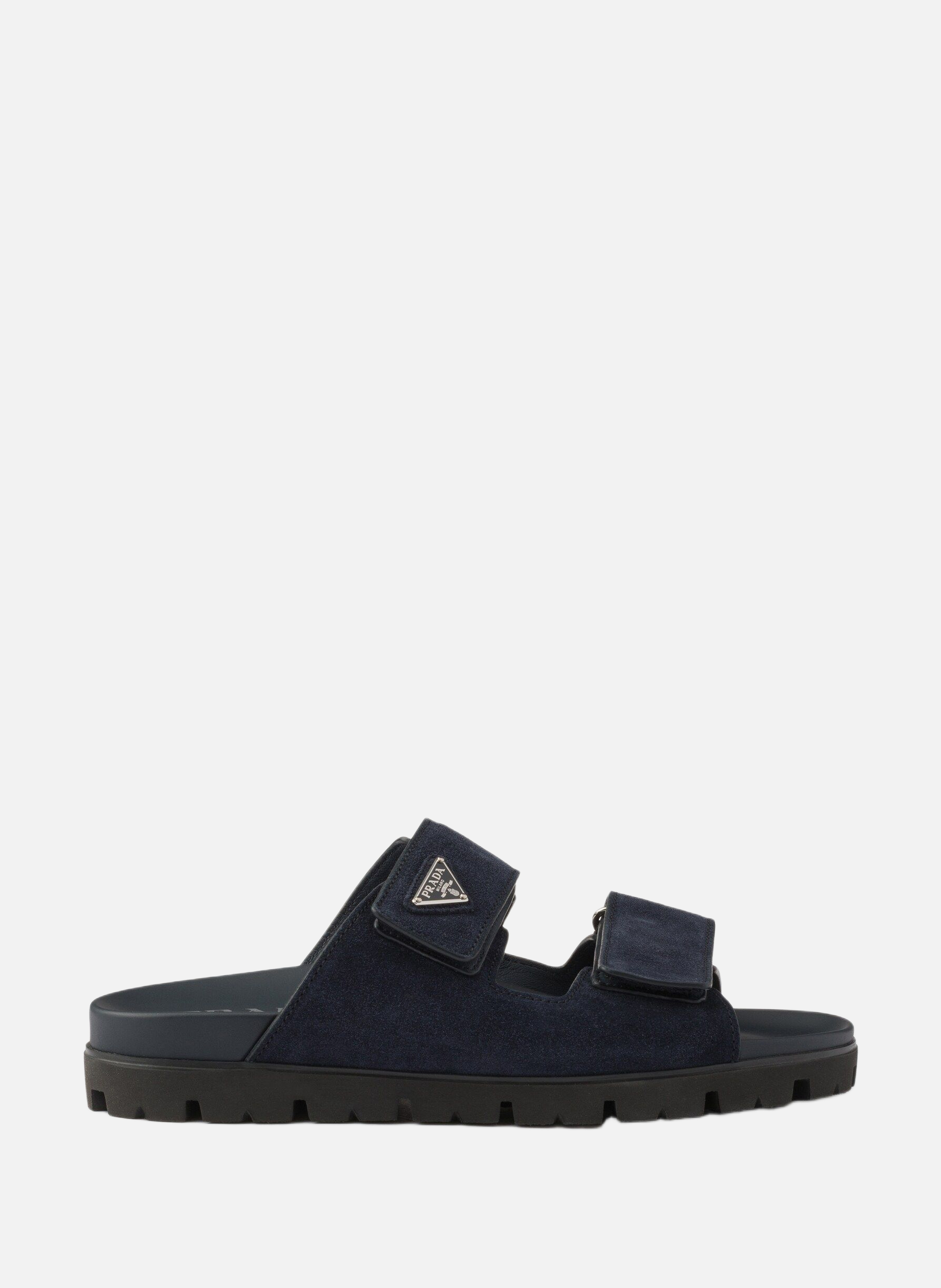 Sandales avec bande en veau velours PRADA Bleu