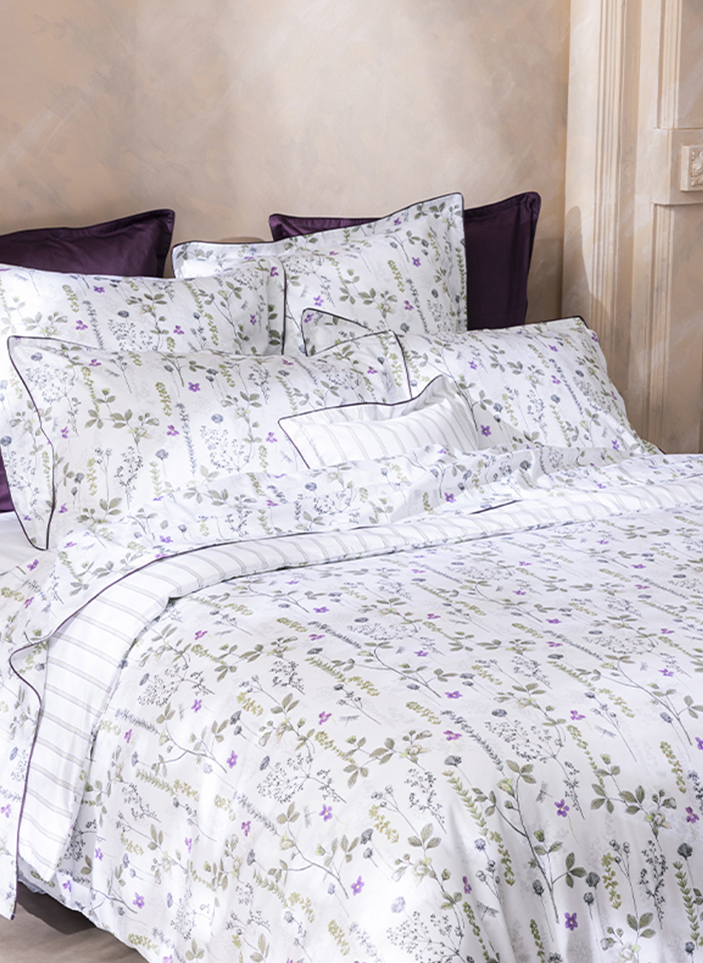 Drap plat imprimé en satin de coton bio, bucolique ALEXANDRE TURPAULT Blanc