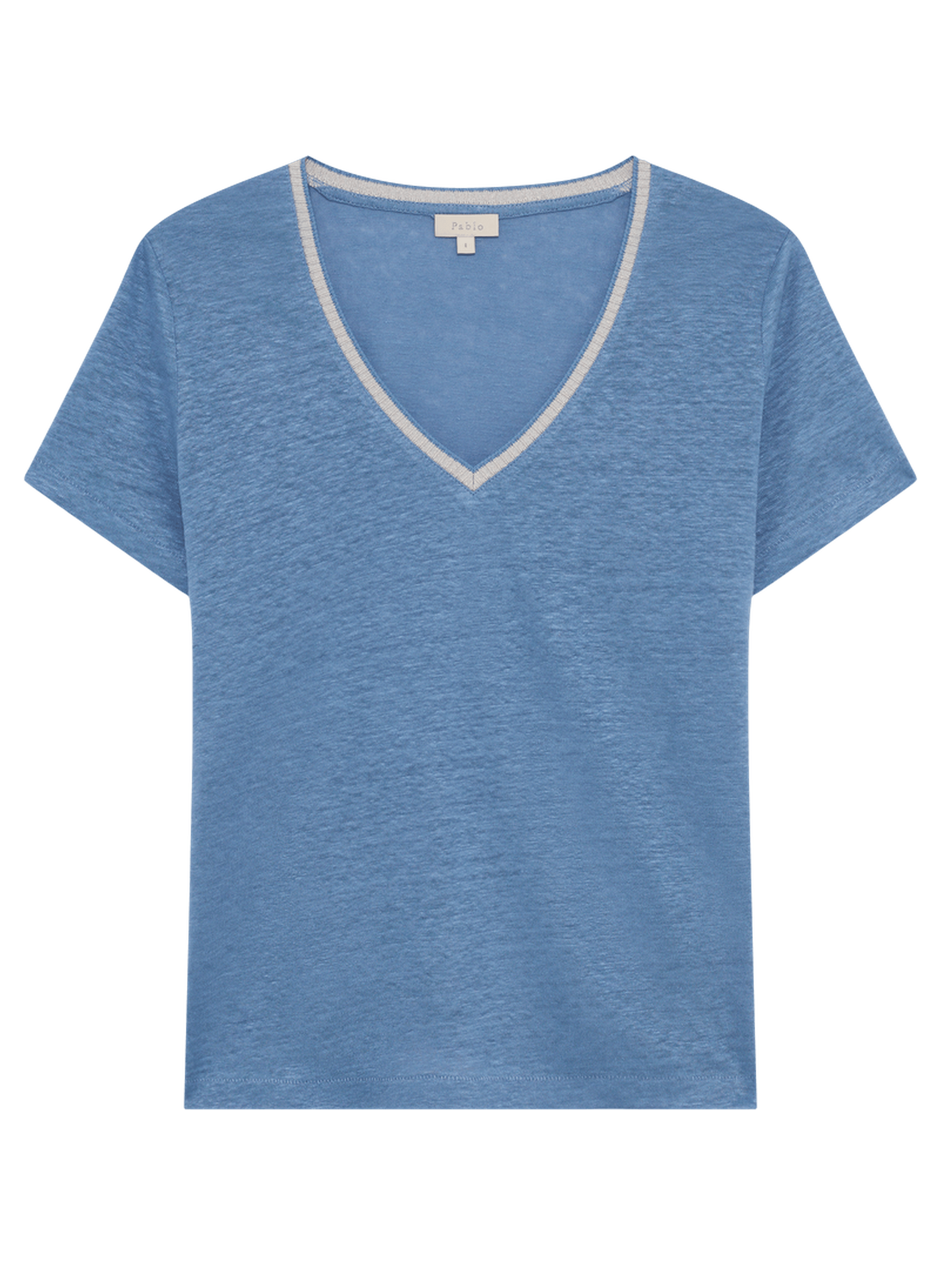T-shirt v en lin et lurex - tinael PABLO Bleu