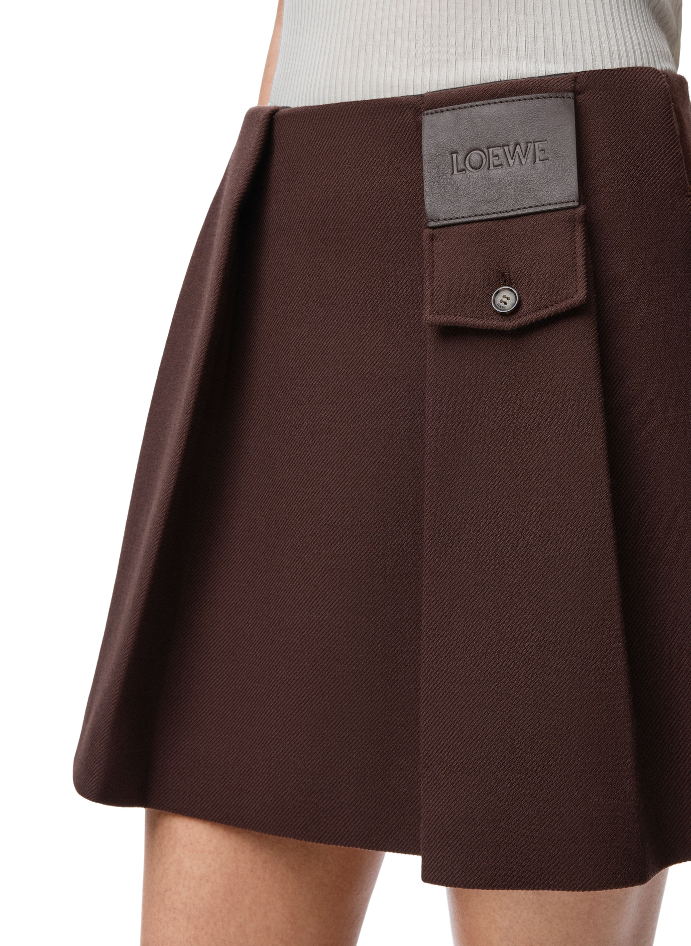 Mini jupe avec plis en laine LOEWE Marron