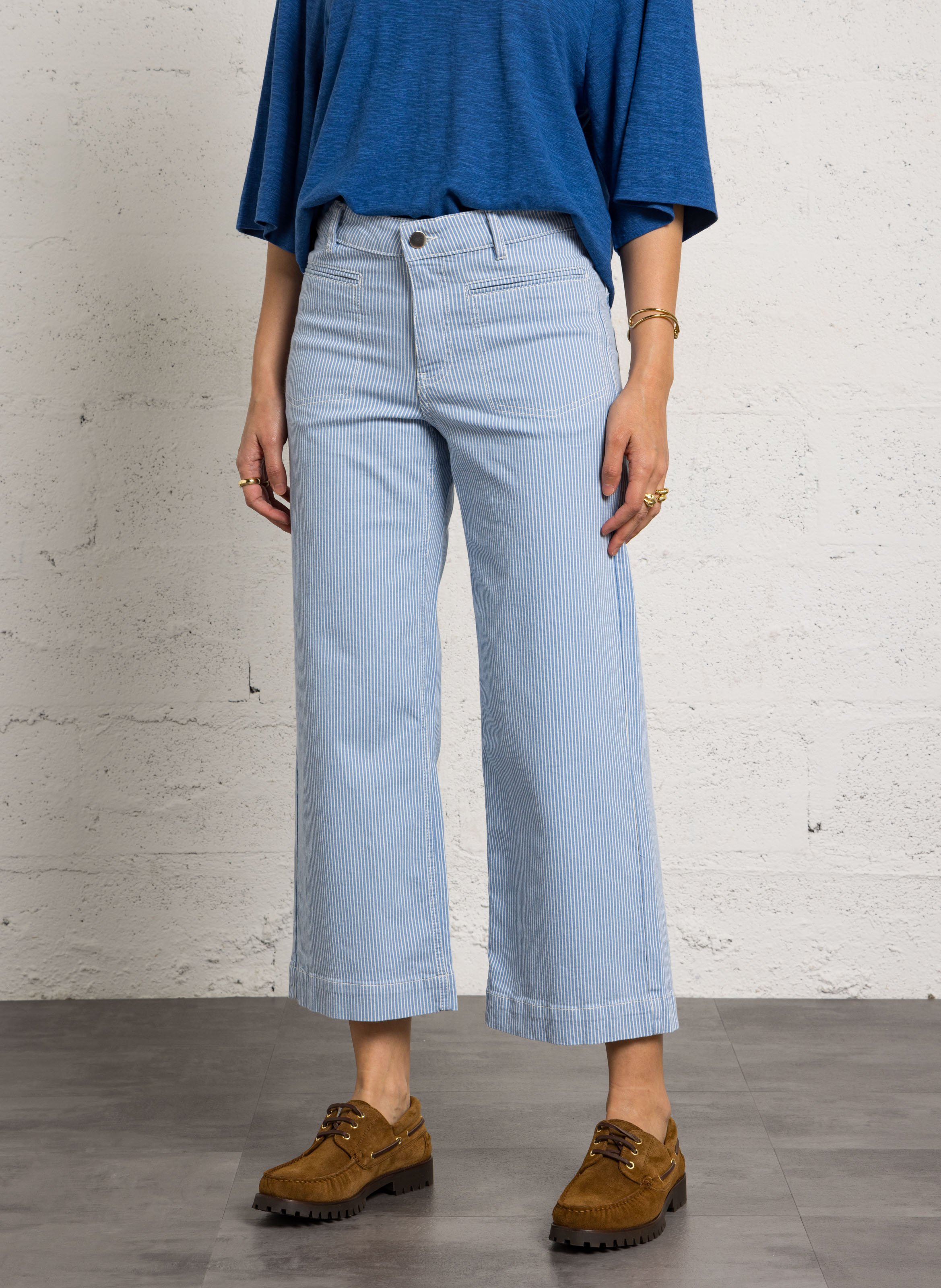 Jean cropped en coton mélangé rayé roma bis MAISON 123 Bleu