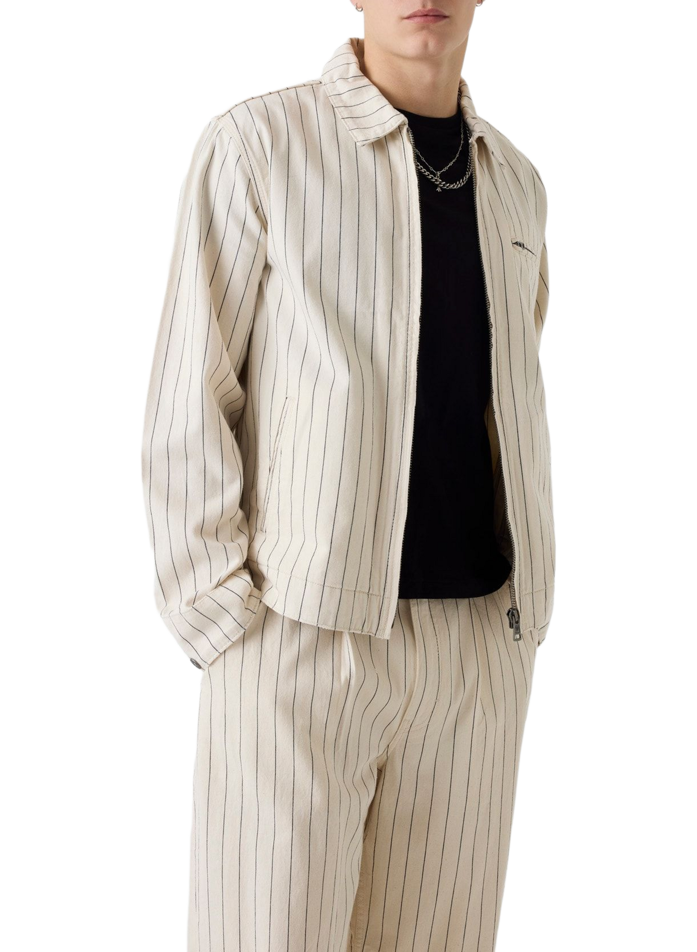 Cotton denim striped jacket GUESS Beige